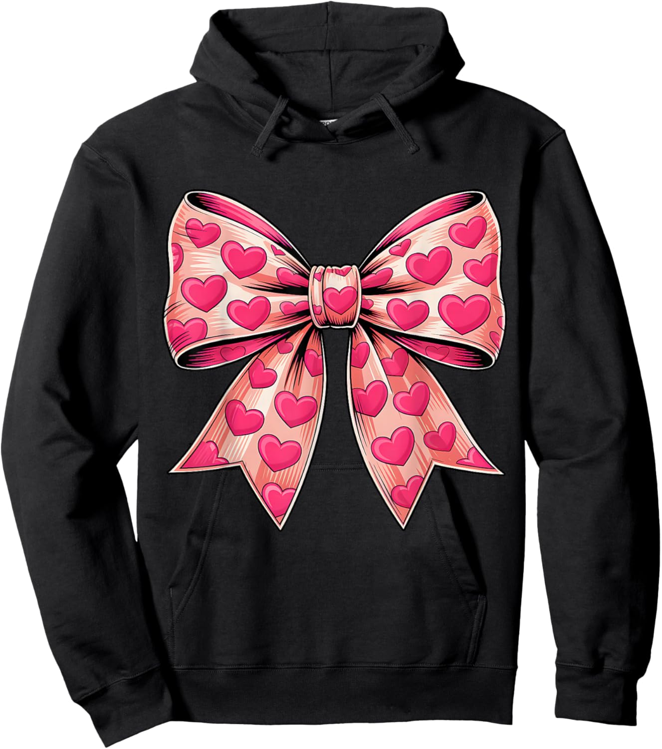Pink Boquette Bow Happy Valentine Girls Kids Hoodie - Hoodie | Black