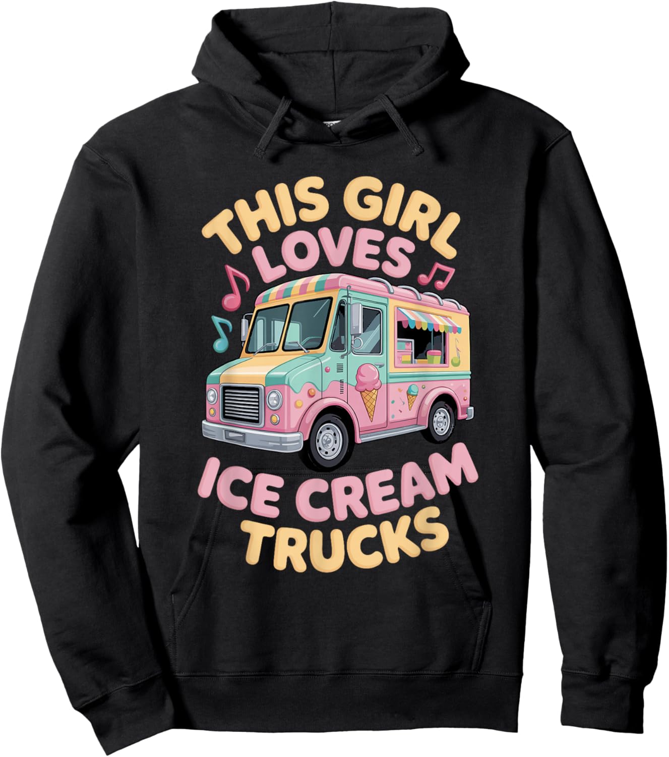 Girl Loves Ice Cream Trucks Summer Sweet Birthday Ice Cream Hoodie - Hoodie | Black