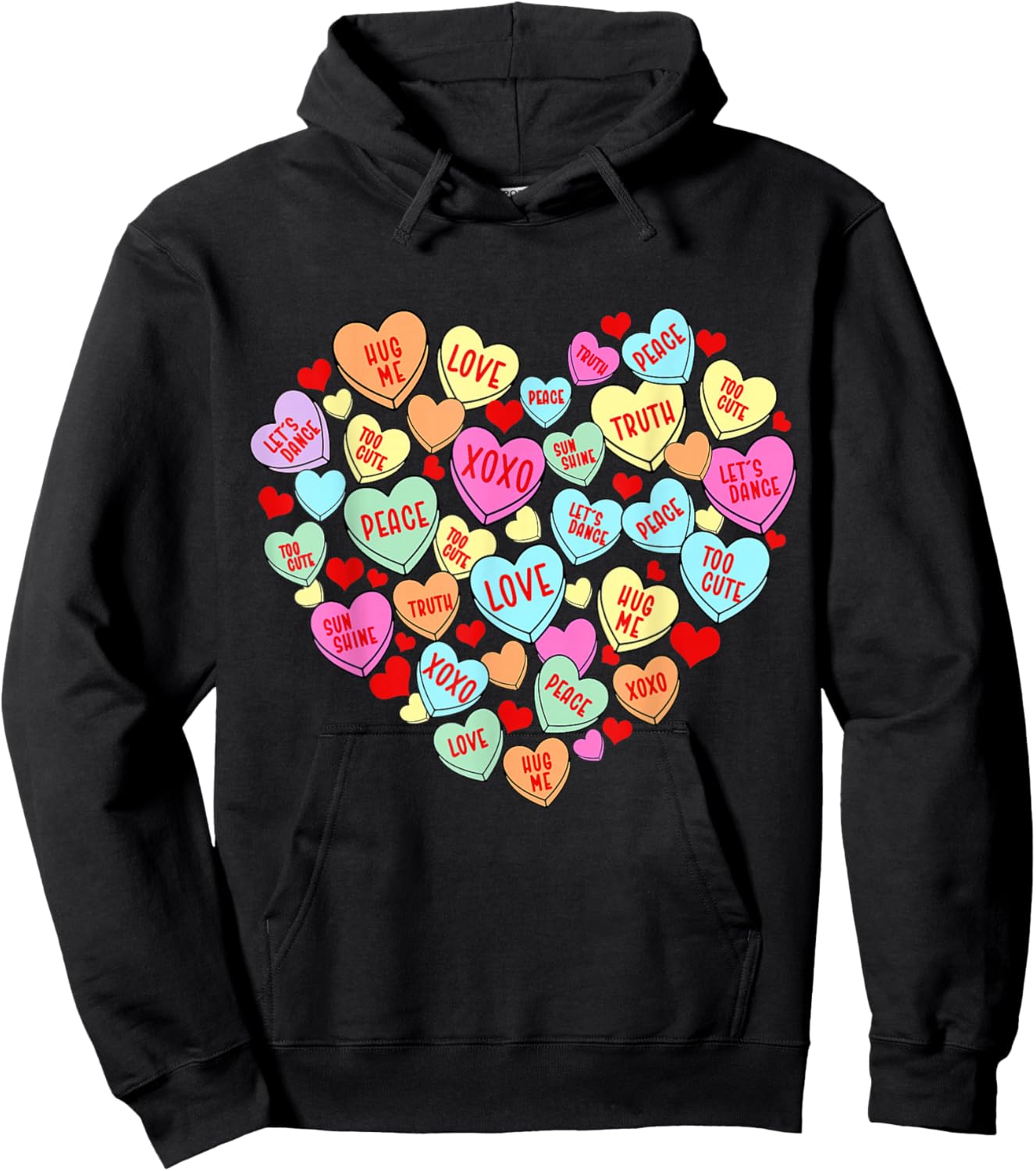 Valentines Day Heart Conversation Candy Sweetheart Kid Women Hoodie - Hoodie | Black