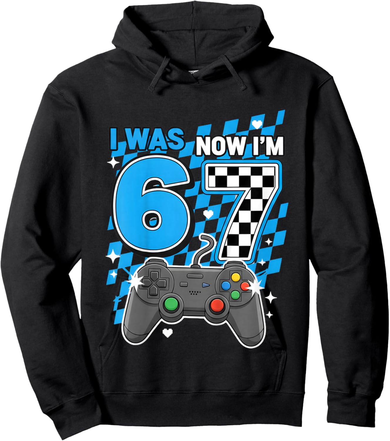 I was 6 Now Im 7 Game Controller 7th Birthday Boy Gamer Hoodie - Hoodie | Black