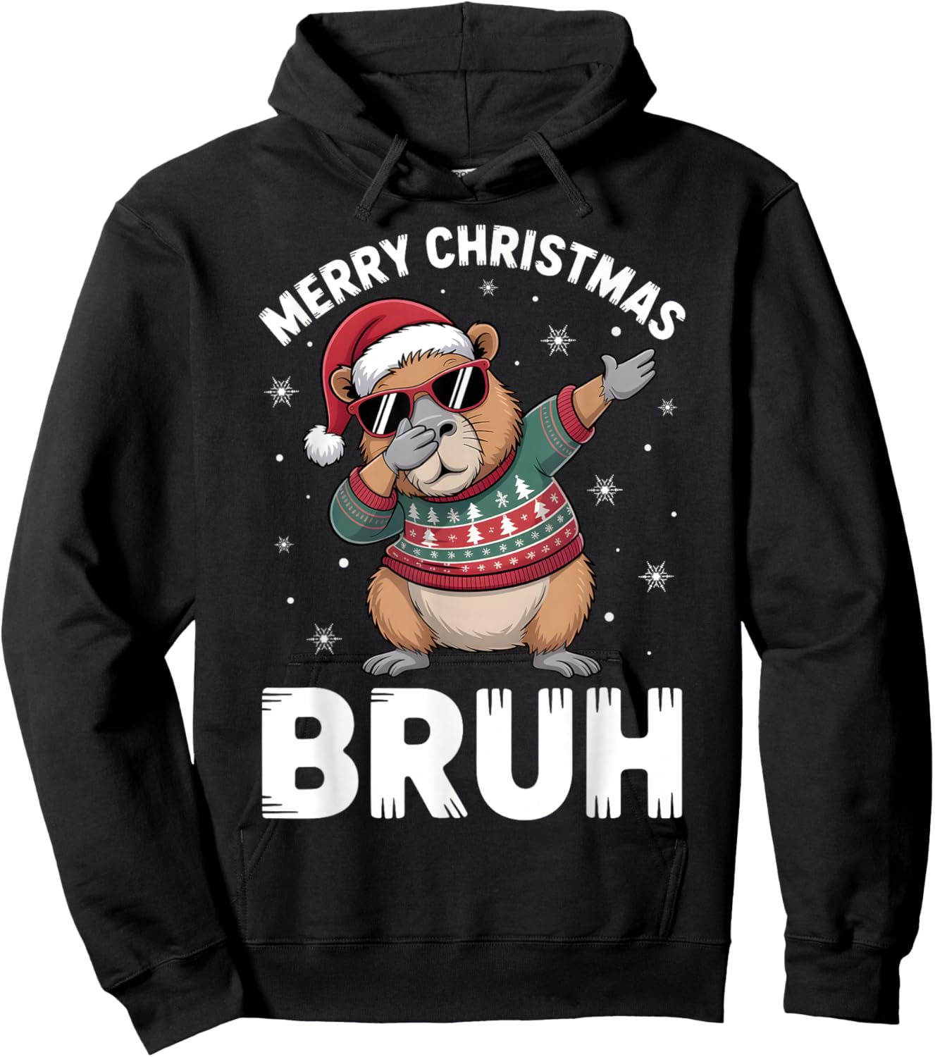 Merry Christmas Bruh Capybara Dabbing Santa Hat Xmas Capy Hoodie - Hoodie | Black