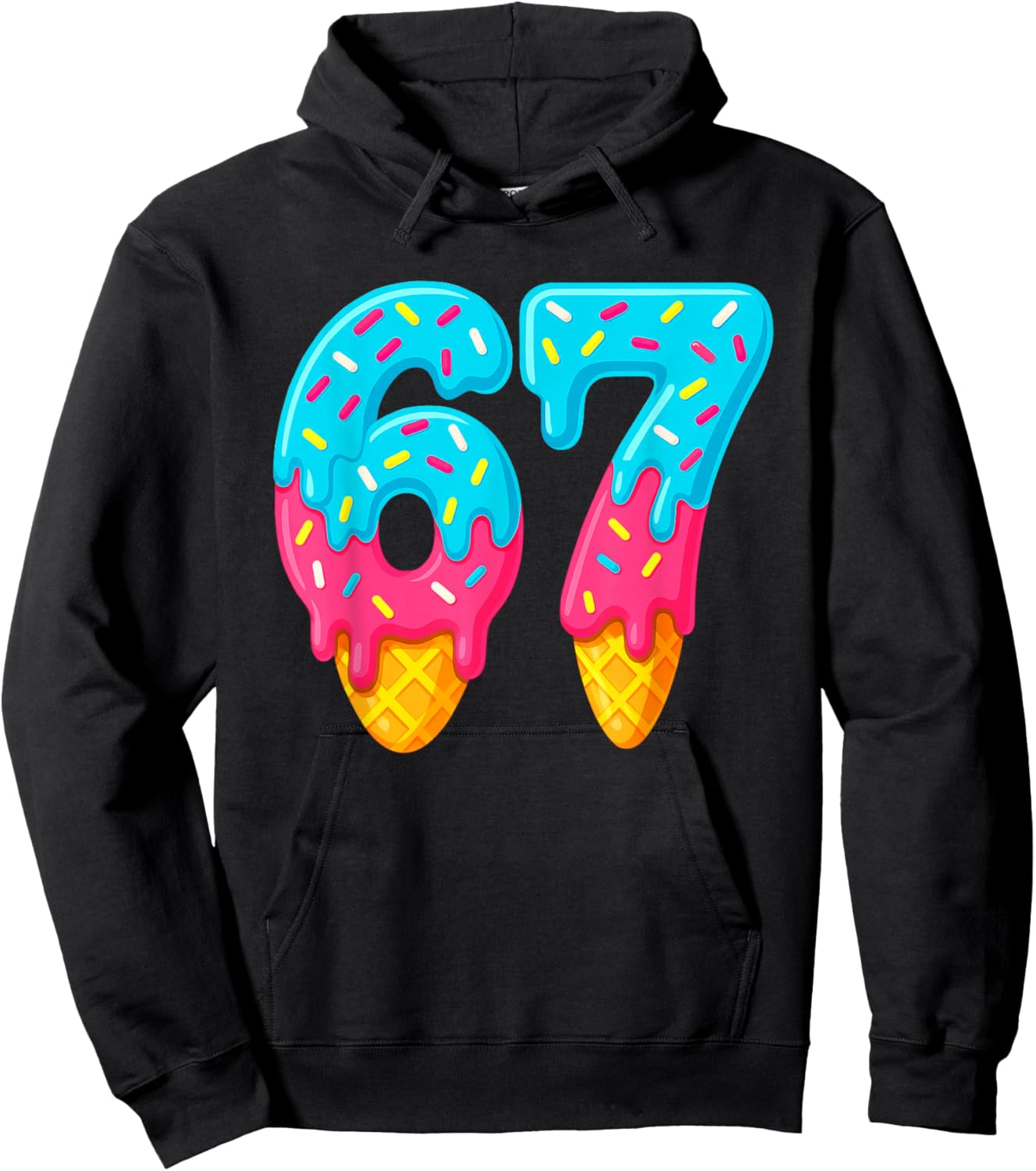 67 Ice Cream Drip Meme Funny Six Seven Gen Alpha Slang Hoodie - Hoodie | Black