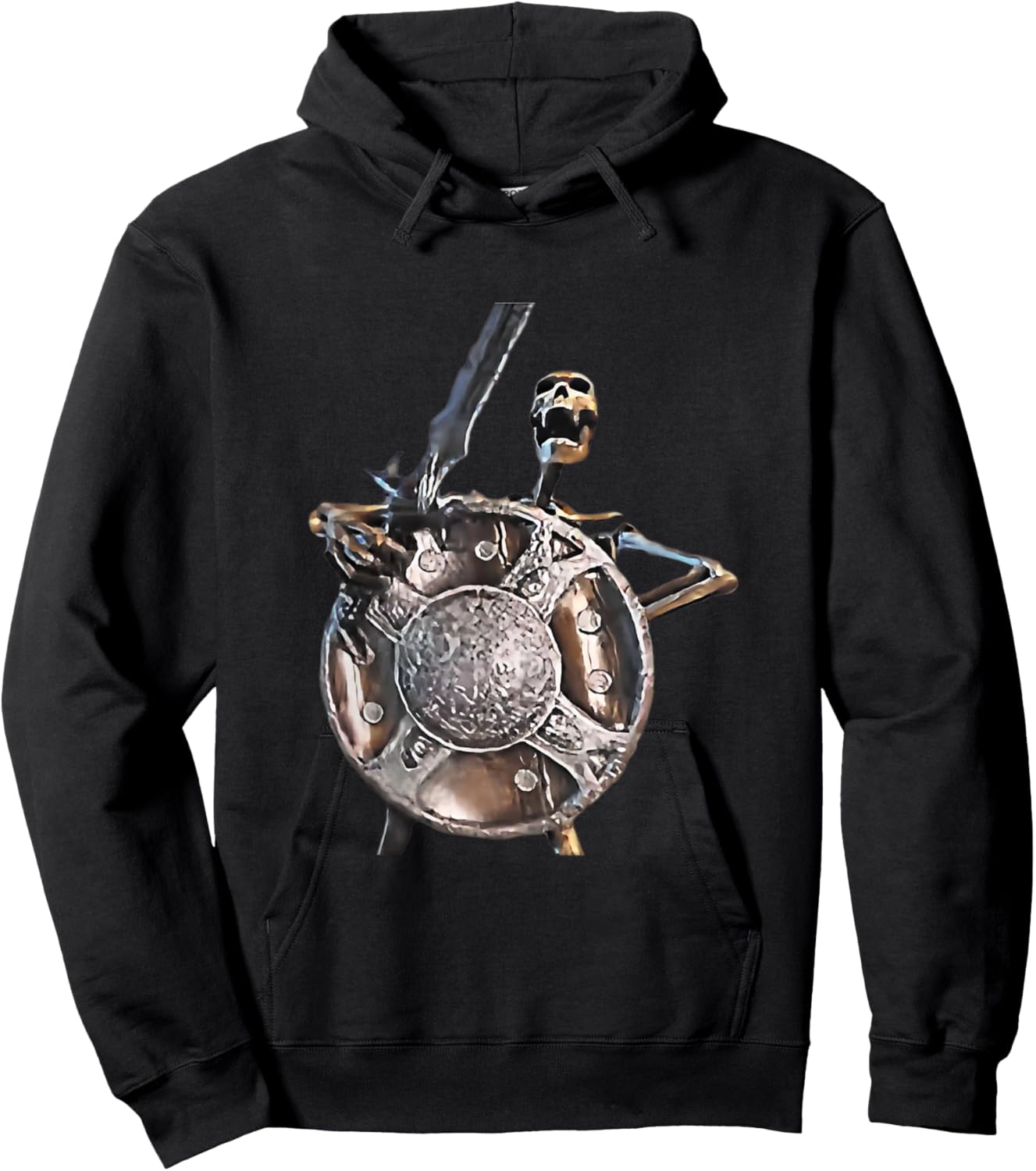 Skeleton Banging Shield Meme Hoodie - Hoodie | Black