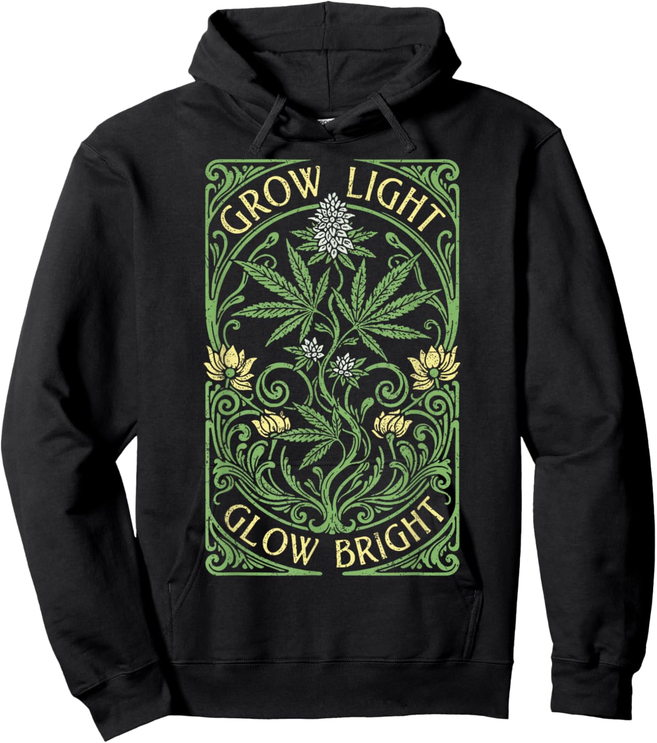 Boho Weed Grow Light Glow Bright Vintage Marijuana Stoner Hoodie - Hoodie | Black