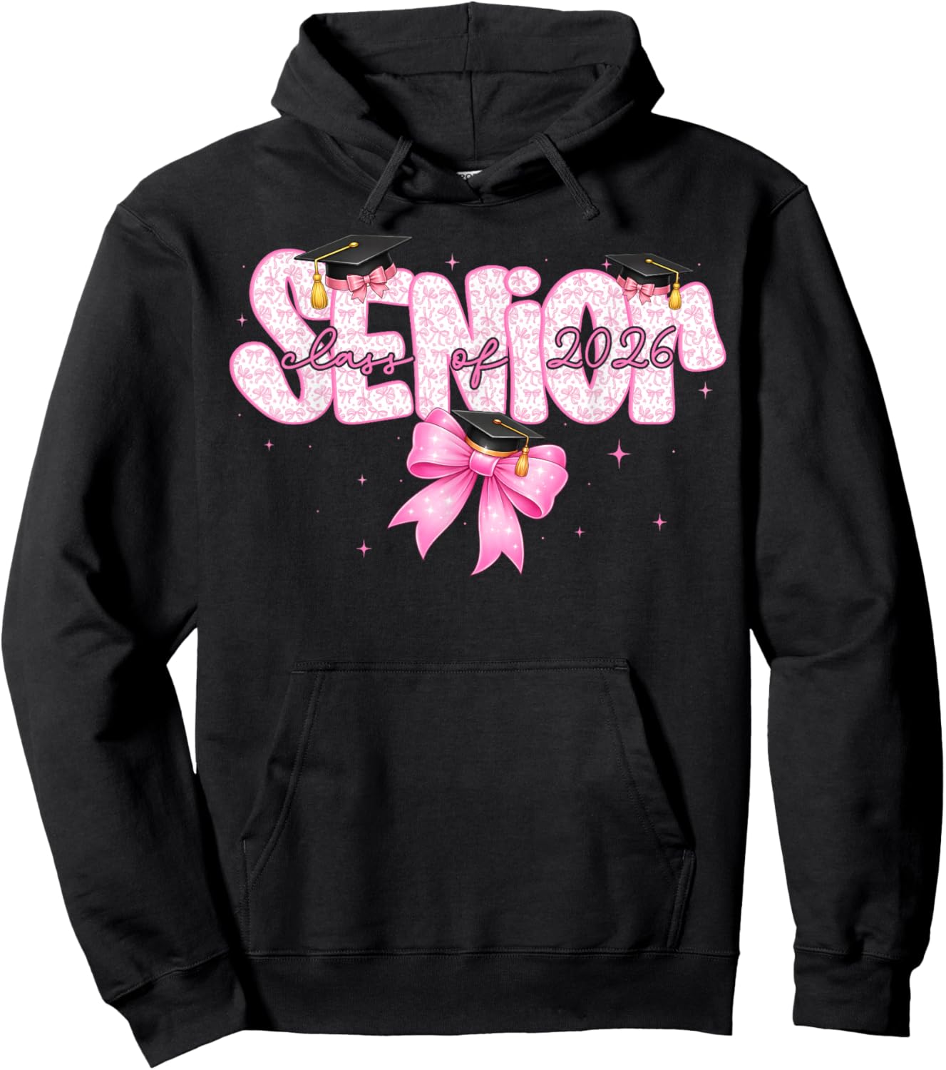 Senior Class of 2026 Coquette Bow Graduation Girl Kid Hoodie - Hoodie | Black