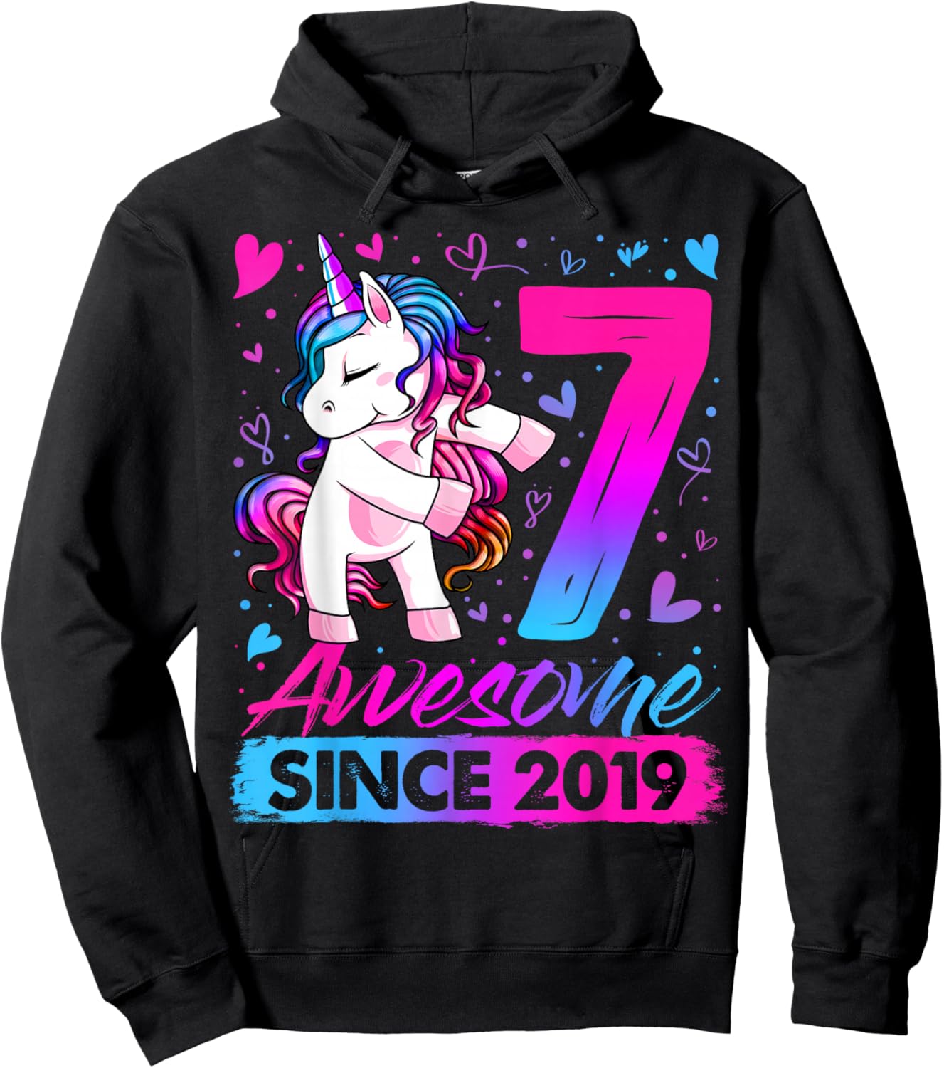 7th Birthday Shirt Girl 7 Year Old Gifts 7 Birthday Girl Hoodie - Hoodie | Black