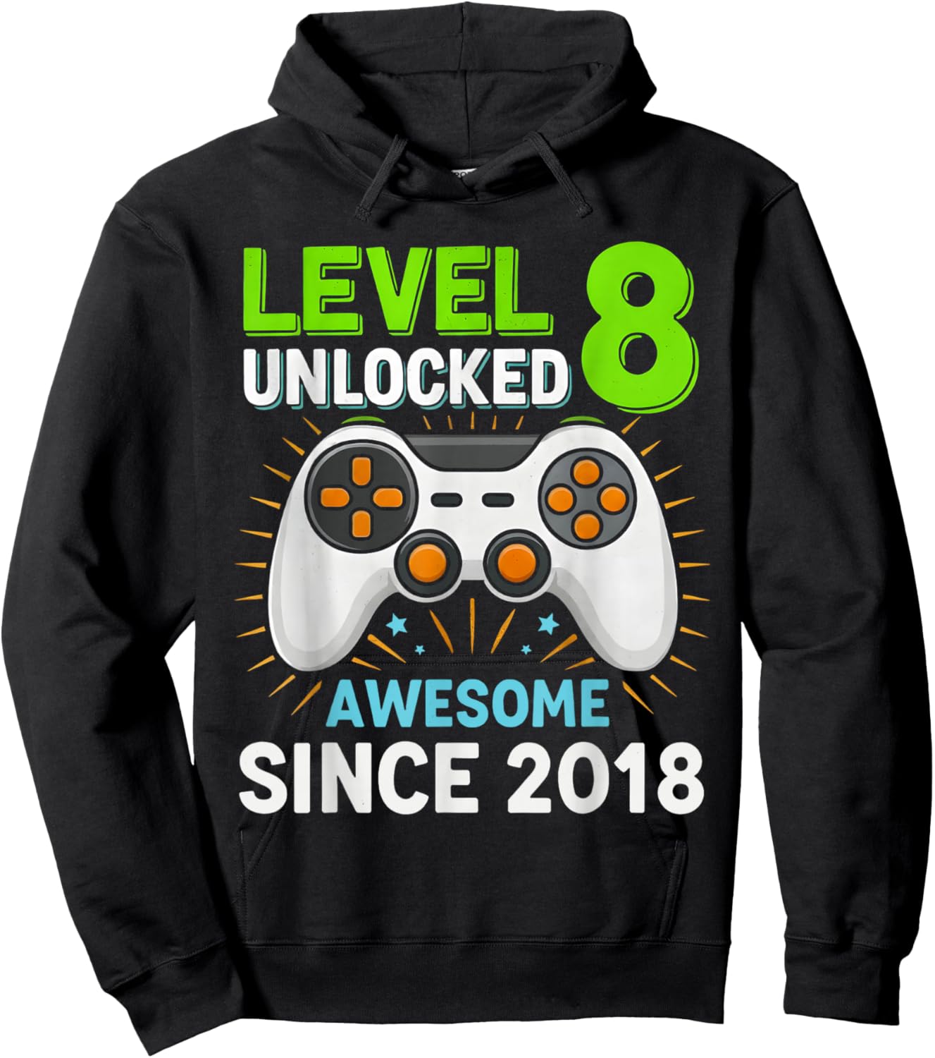 Level 8 Unlocked Awesome Since 2018 Gaming Birthday 8th Boys Hoodie - Hoodie | Black