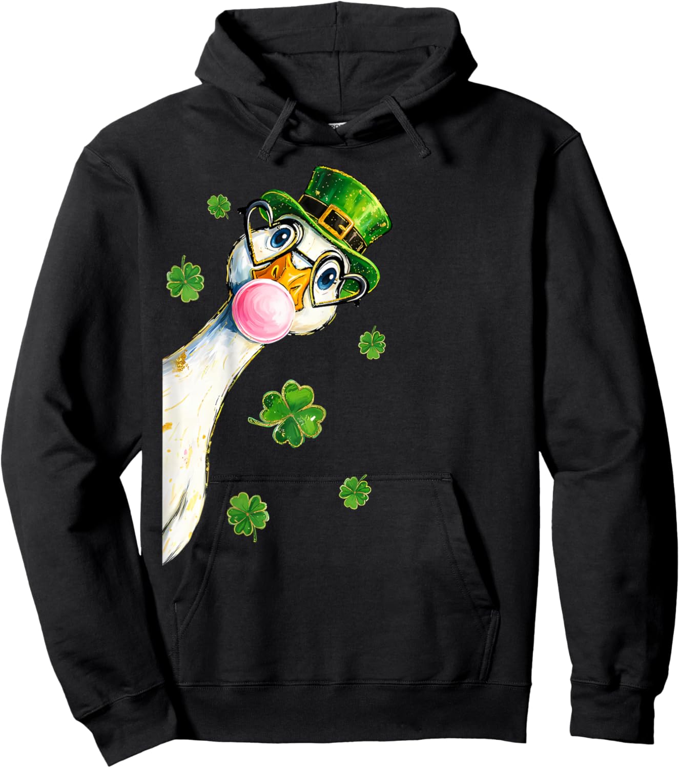 St Patrick’s Day Goose Leprechaun Bubblegum Shamrock Goose Hoodie - Hoodie | Black