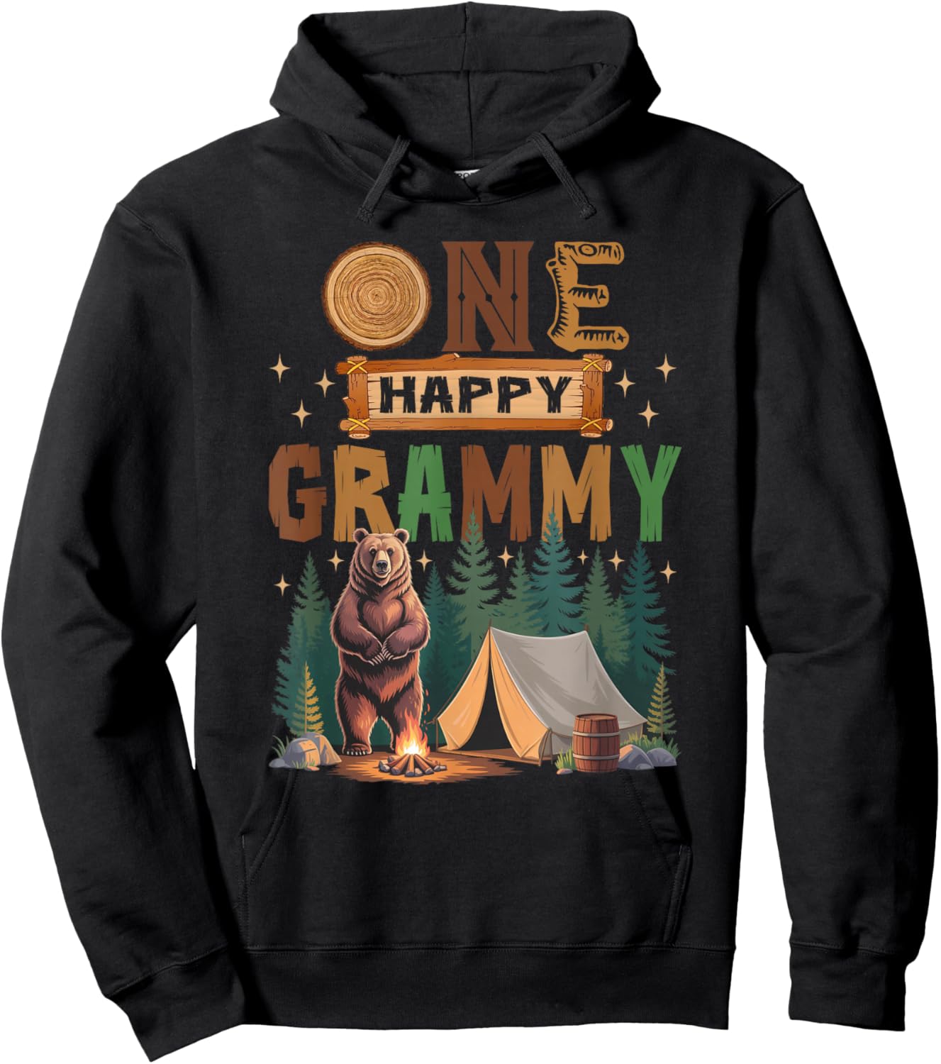 One Happy Grammy Camper 1St Birthday Camping Bear Hoodie - Hoodie | Black
