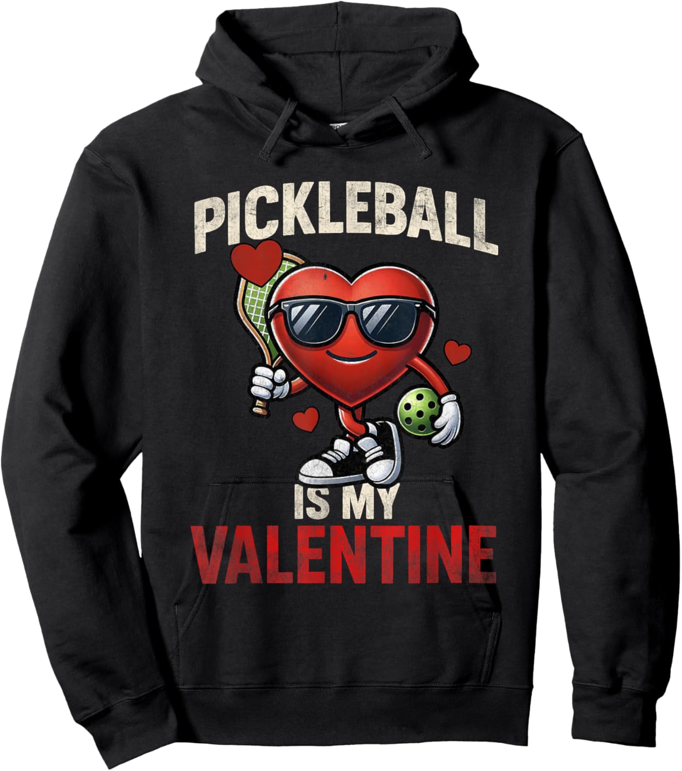 Pickleball is My Valentine Heart Funny Valentines Day Hoodie - Hoodie | Black