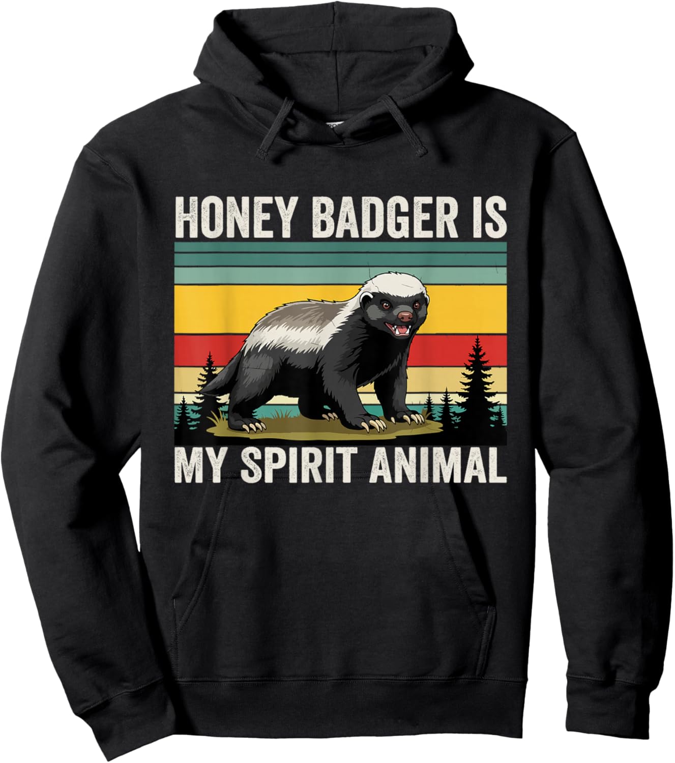 Honey Badger is My Spirit Animal Motivational Vintage Retro Hoodie - Hoodie | Black
