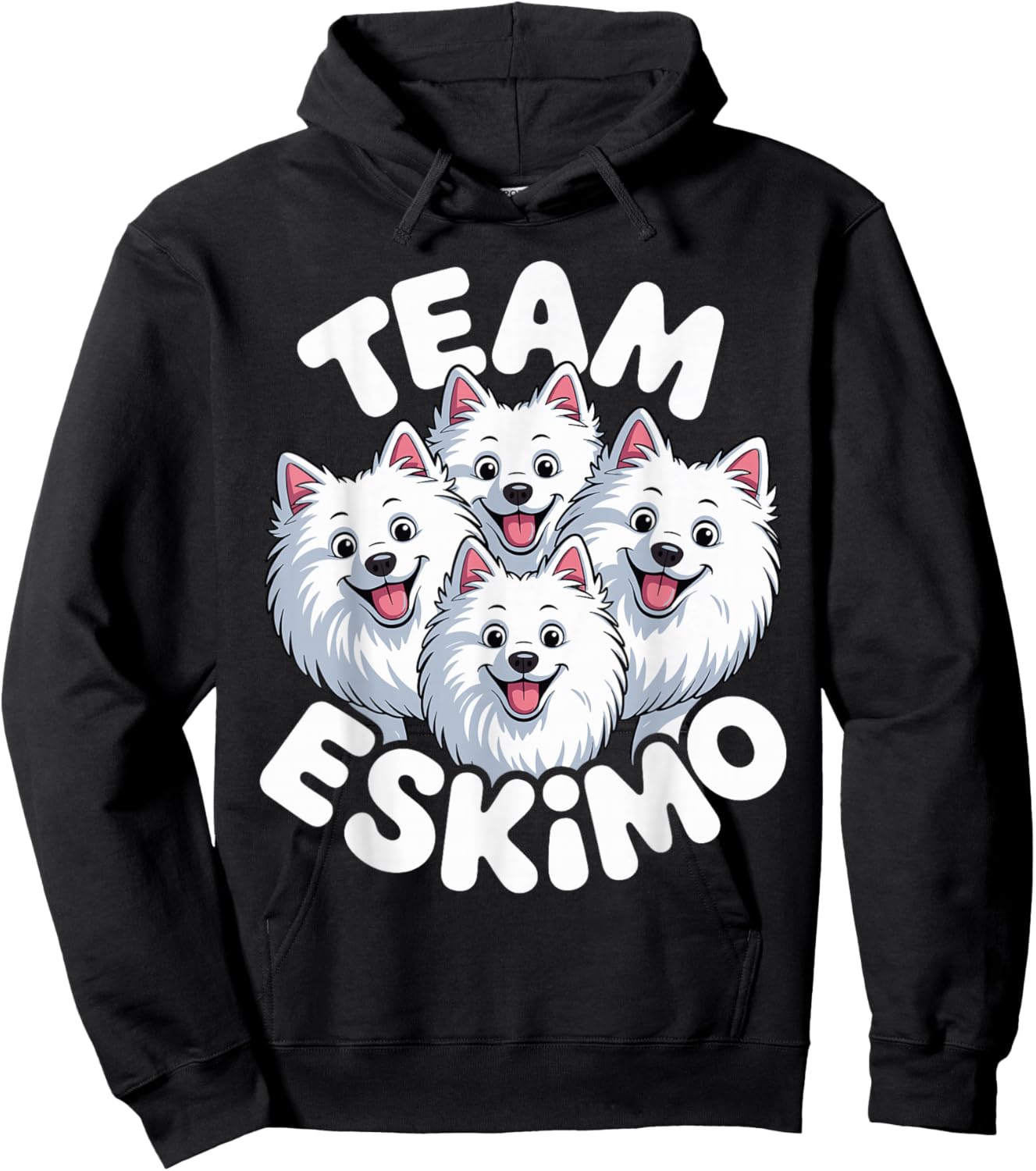 Team Eskimo Cartoon White Spitz Dog Breed American Eskimo Hoodie - Hoodie | Black