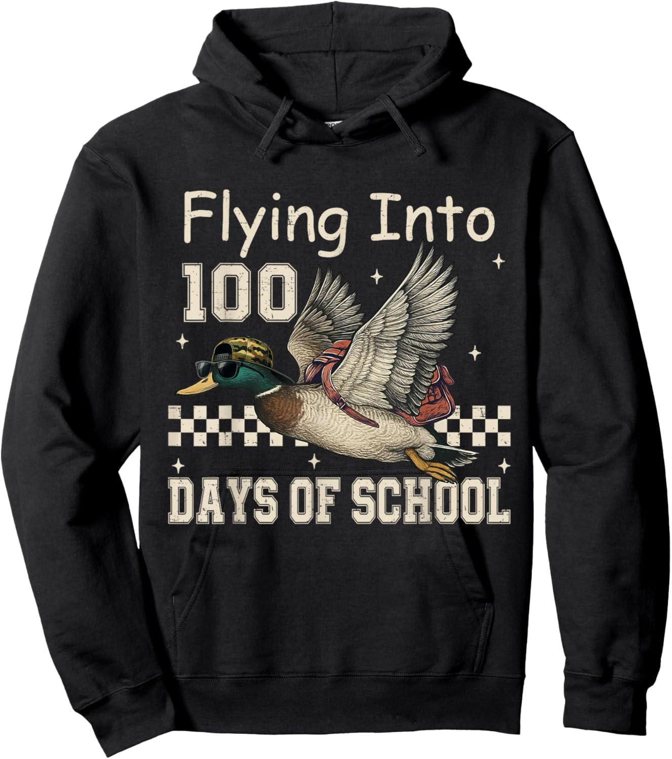 Flying Into 100 Days of School Camo Duck Hunting Hoodie - Hoodie | Black