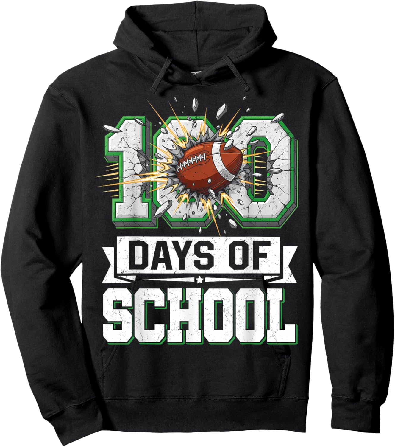 100th Day of School Football 100 Days of School Boys Kids Hoodie - Hoodie | Black