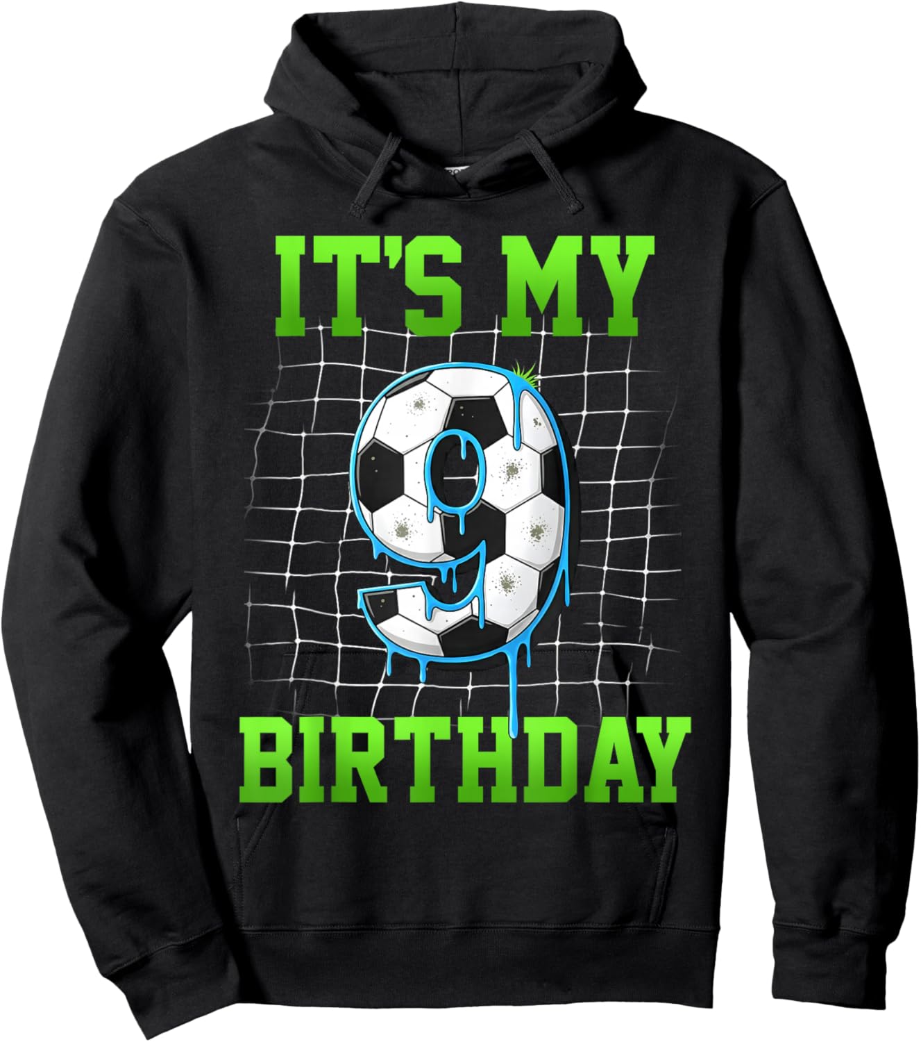 It's My 9th Birthday Funny Soccer Birthday Boy 9 Year Old Hoodie - Hoodie | Black