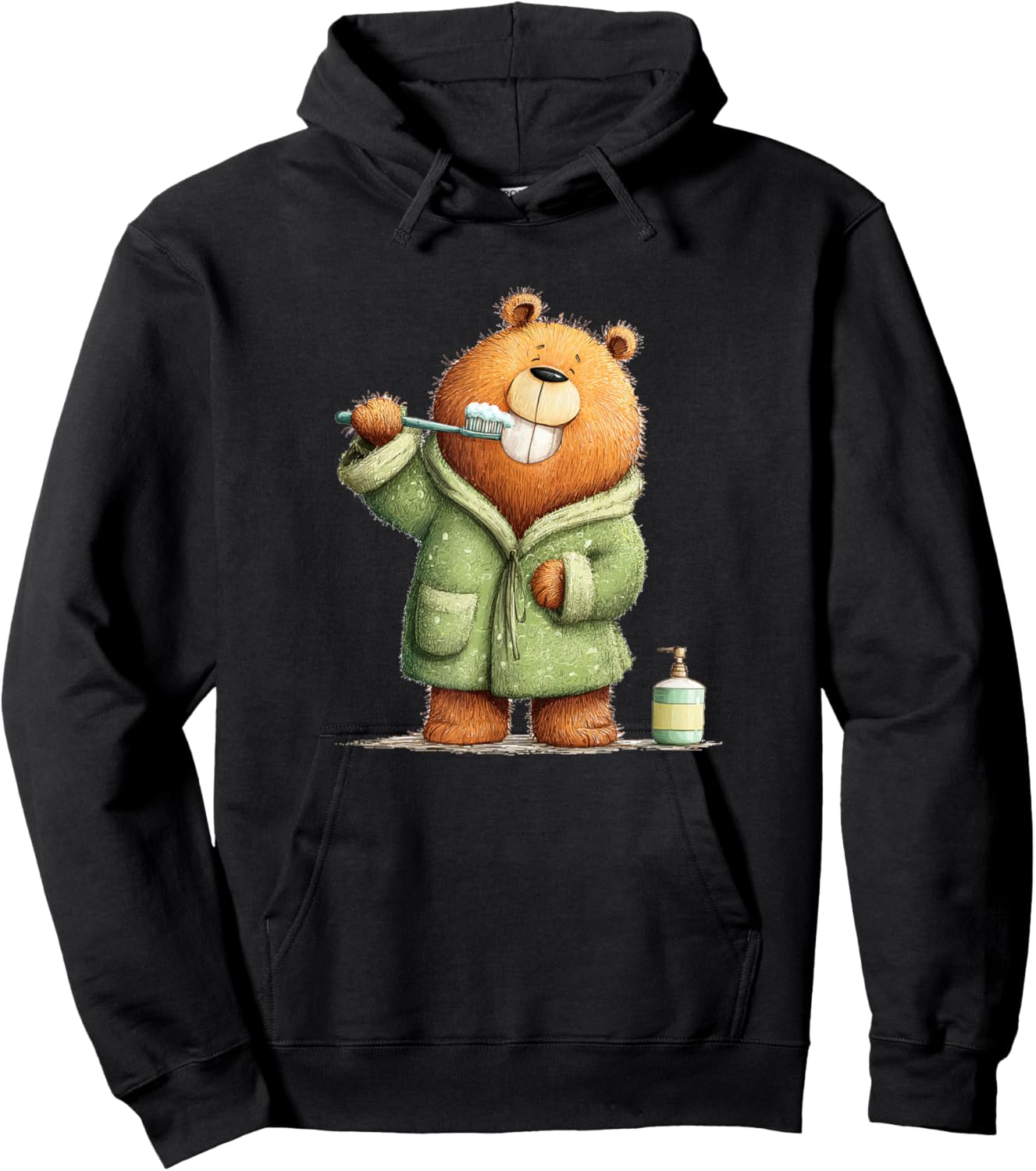 Cute Teeth Brushing Teddy Bear Graphic for Boys and Girls Hoodie - Hoodie | Black