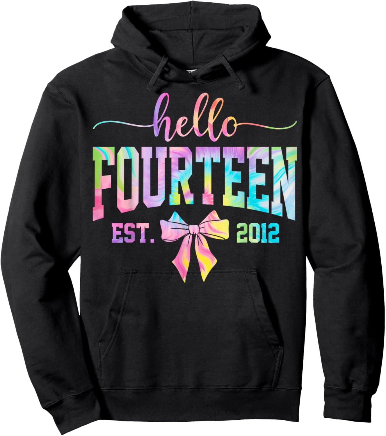 Hello Fourteen EST 2012 14th Birthday Coquette 14 Year Girl Hoodie - Hoodie | Black