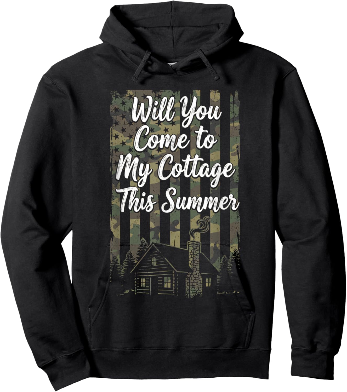 Will You Come to My Cottage This Summer Funny Camo Meme Hoodie - Hoodie | Black