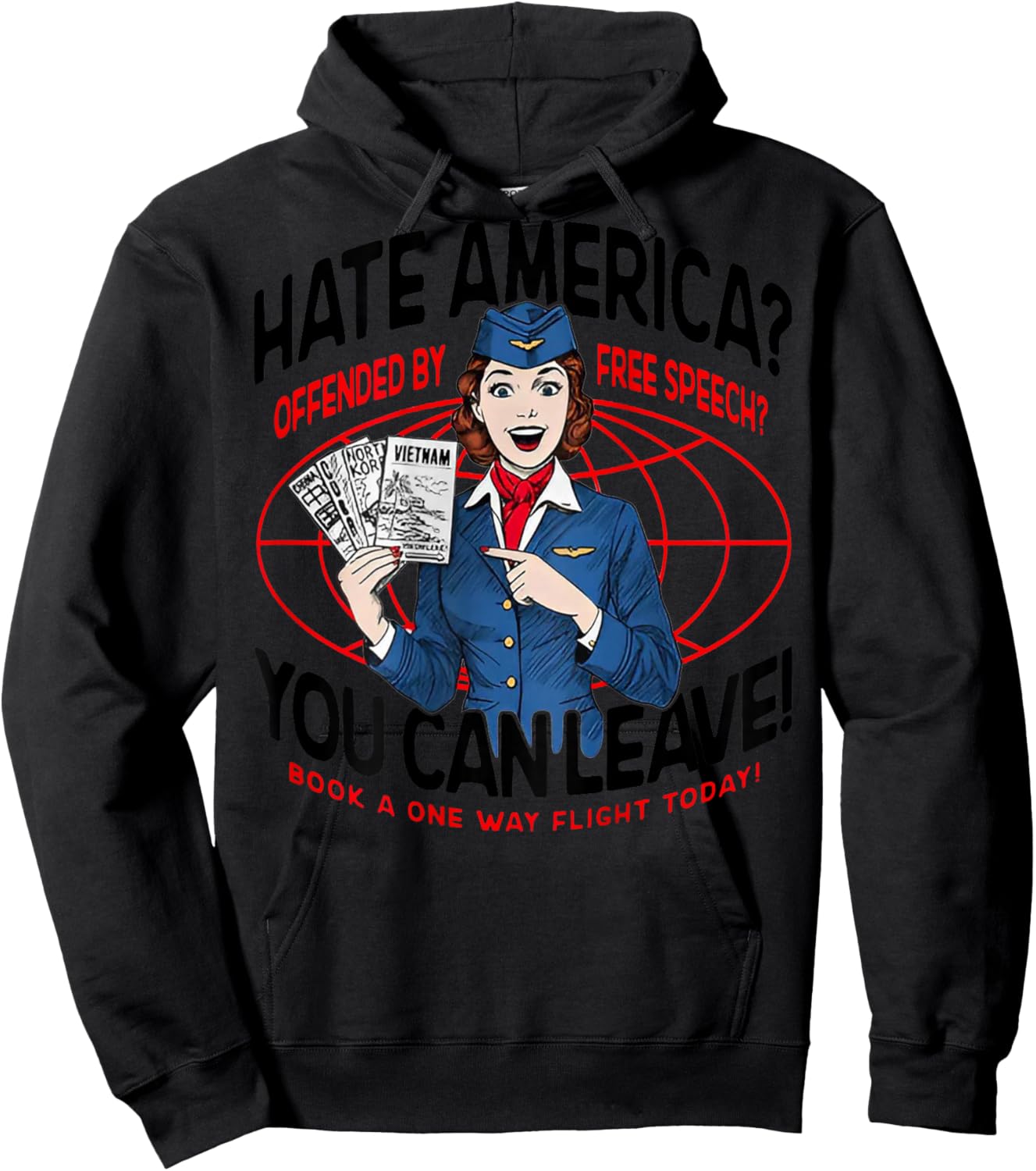 Hate America Offended by Free Speech You can Leave (on Back) Hoodie - Hoodie | Black
