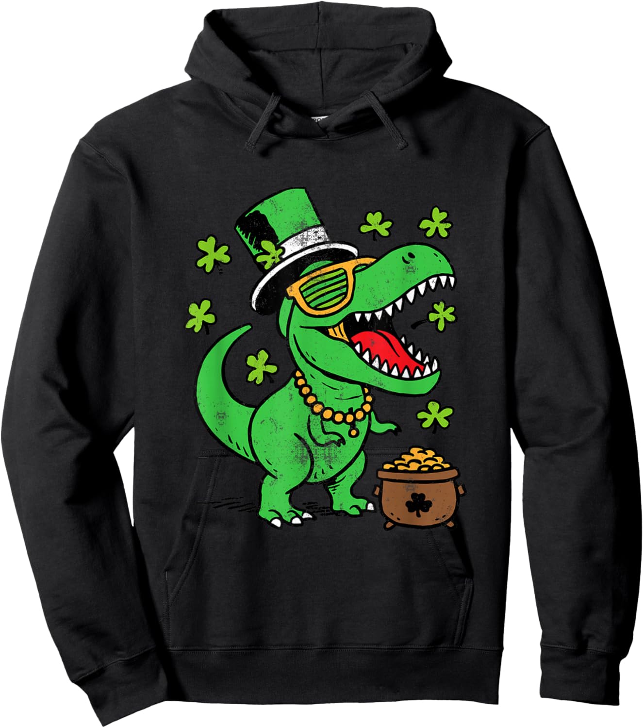 St Patricks Day Dinosaur Saint Pattys Trex Boys Kids Toddler Hoodie - Hoodie | Black