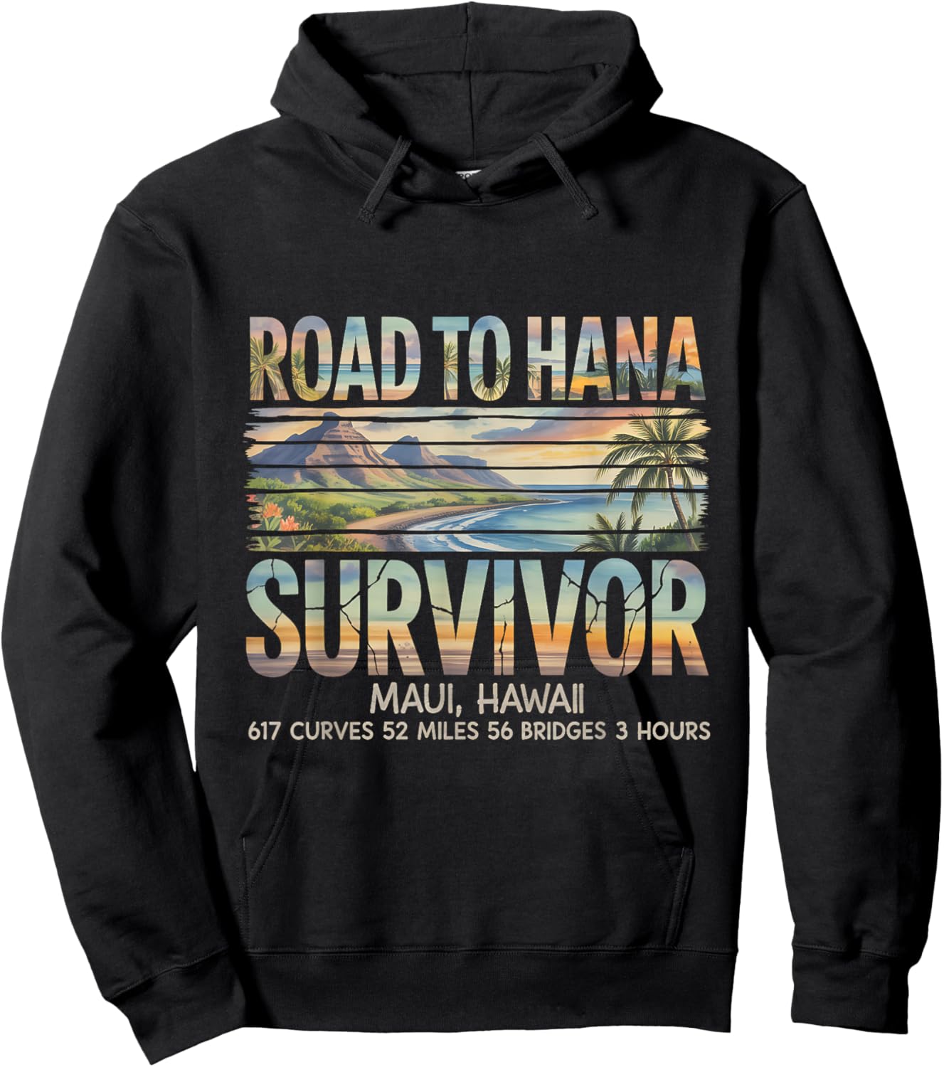 Retro Road to Hana Survivor Maui Hawaii 2026 Trip Vacation Hoodie - Hoodie | Black
