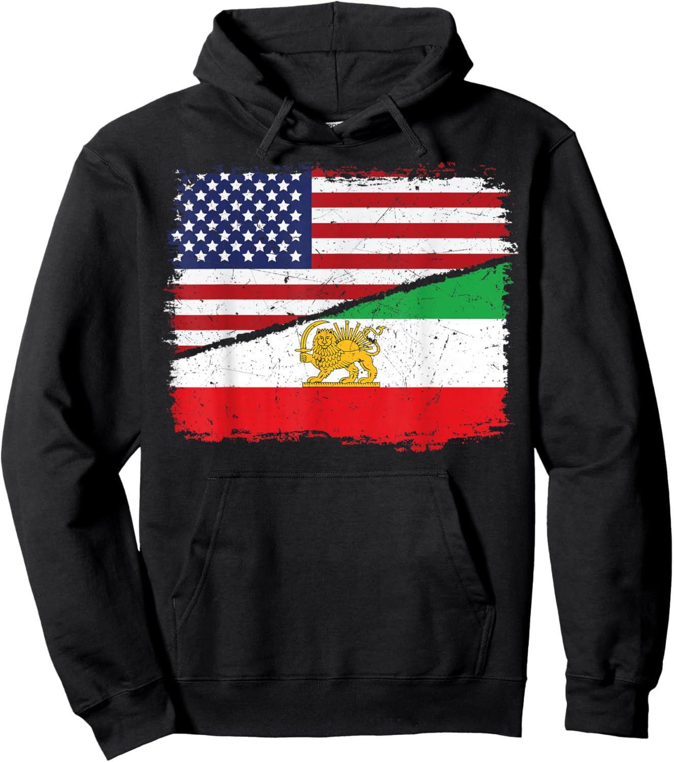 Half American Half Iranian US Flag Iran Flag Patriotic Hoodie - Hoodie | Black