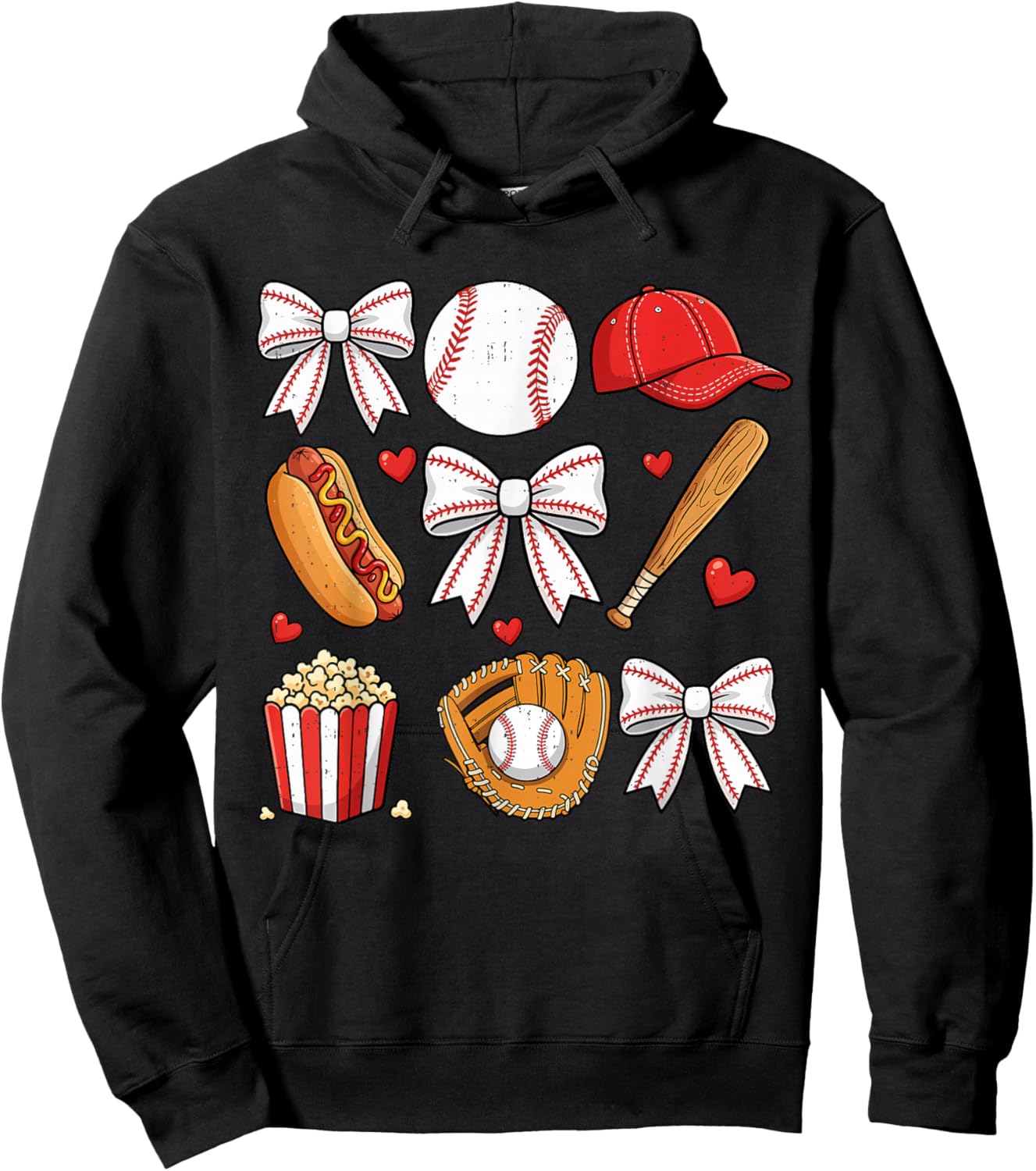 Cute Baseball Bow Girls Baseball Mom Mama Game Day Hoodie - Hoodie | Black