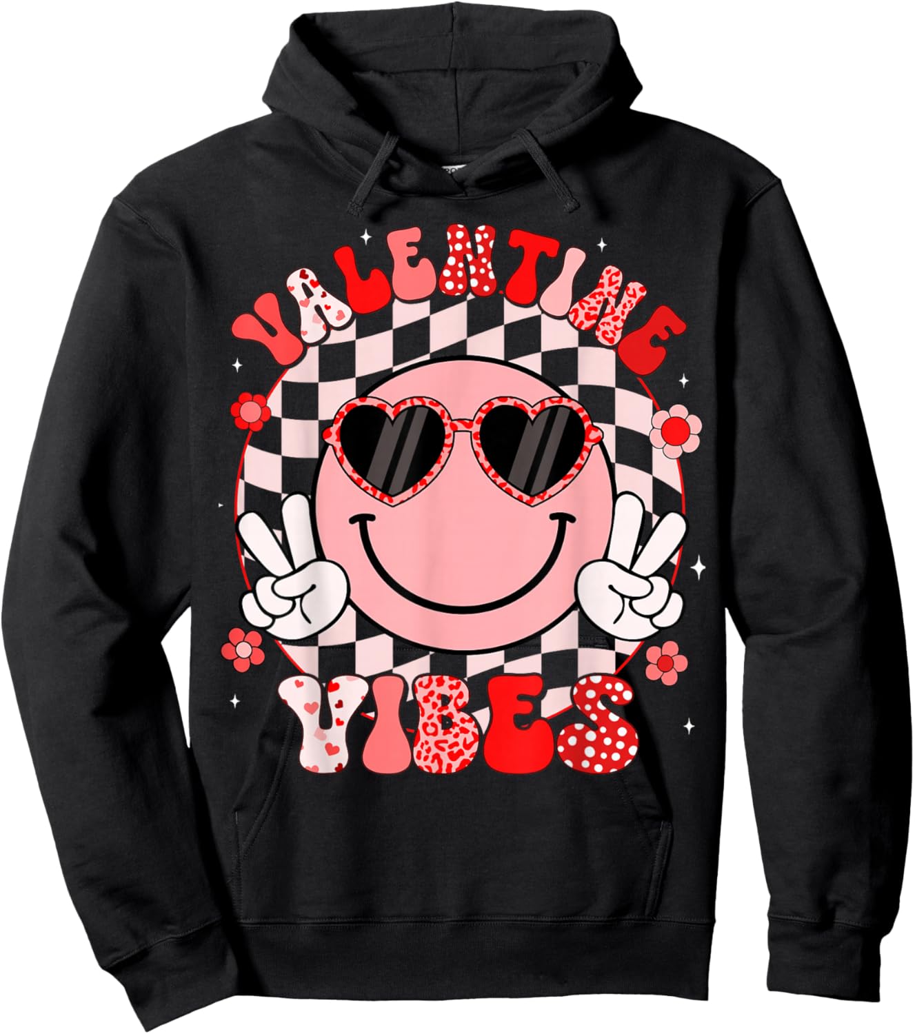 Groovy Valentine Vibes Valentines Day Shirts Women Girl Kids Hoodie - Hoodie | Black