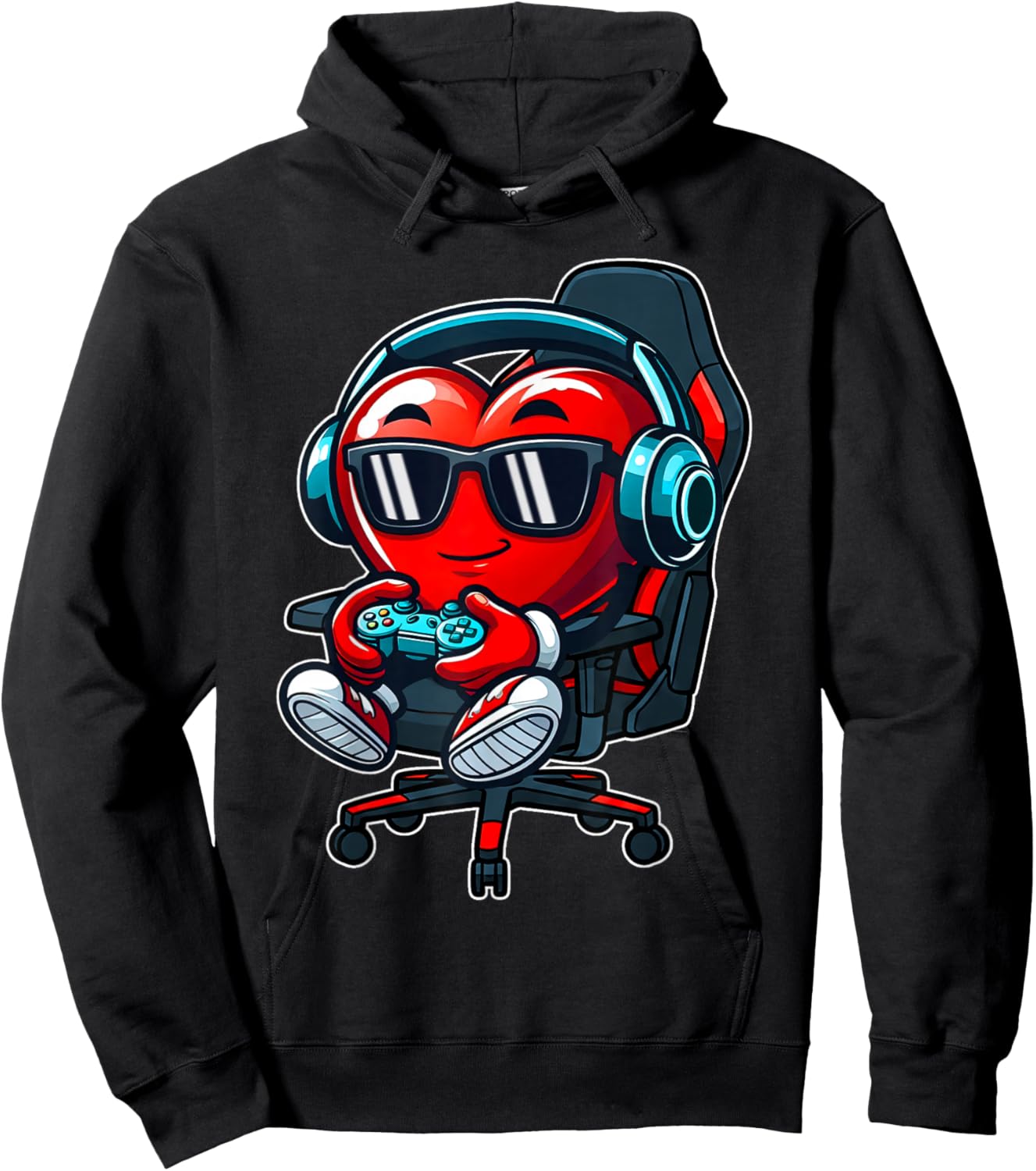 Funny Gamer Hearts Valentines Day Boys Kids Son Video Games Hoodie - Hoodie | Black