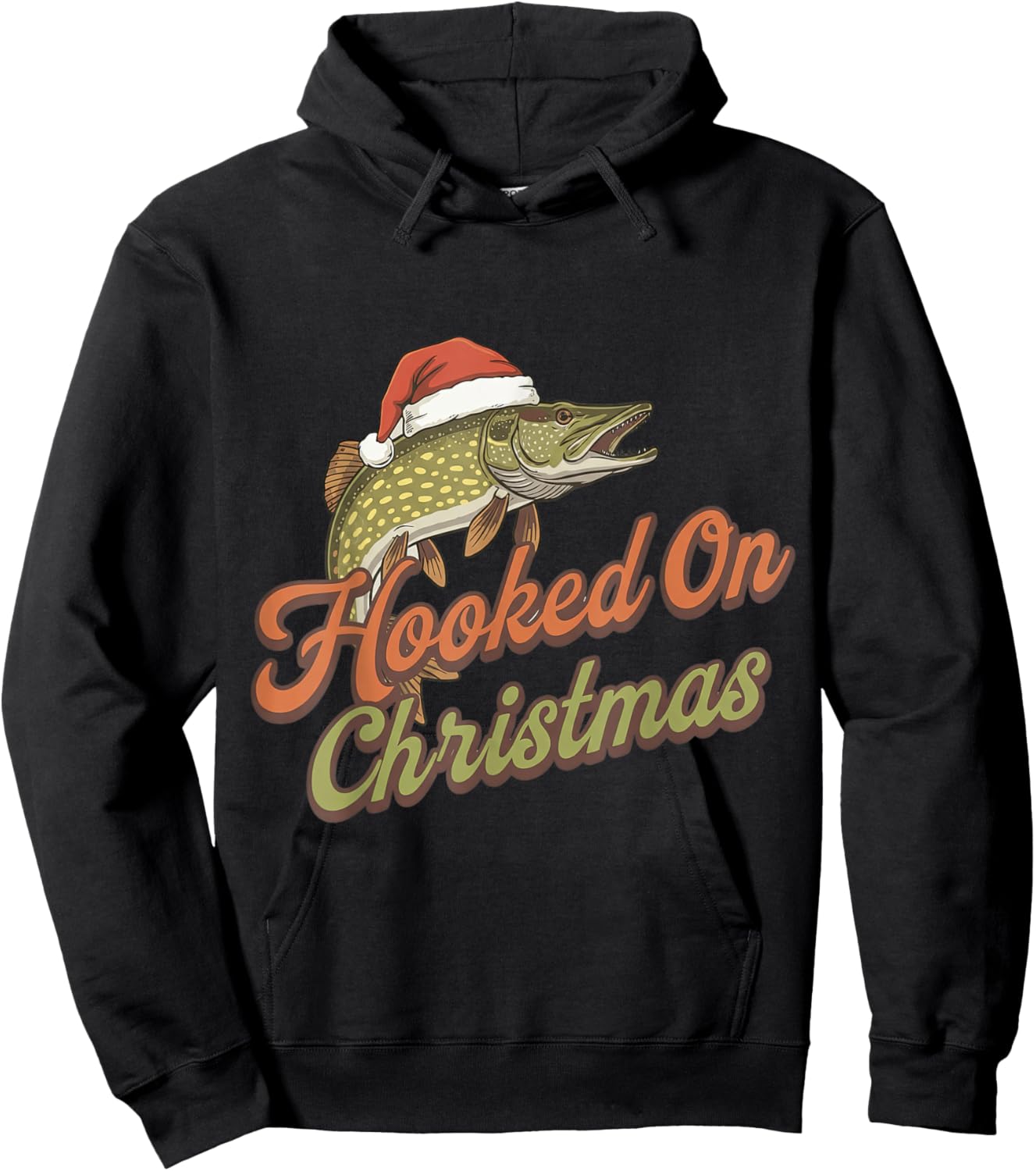 Hooked On Christmas Funny Pike Fishing Xmas Hoodie - Hoodie | Black