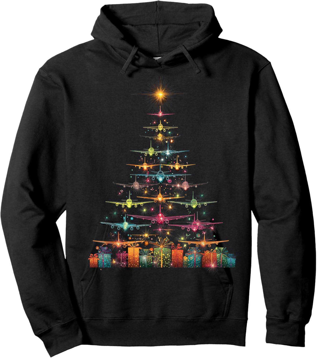 Funny Airplanes Christmas Tree Graphic Air Planes Hoodie - Hoodie | Black