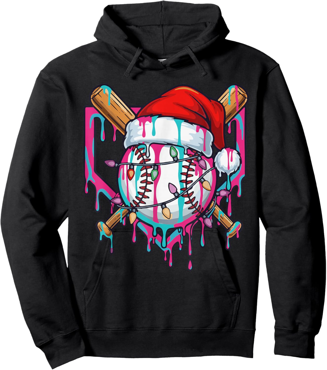 Baseball Christmas Santa Hat Baseball Christmas Drip Hoodie - Hoodie | Black