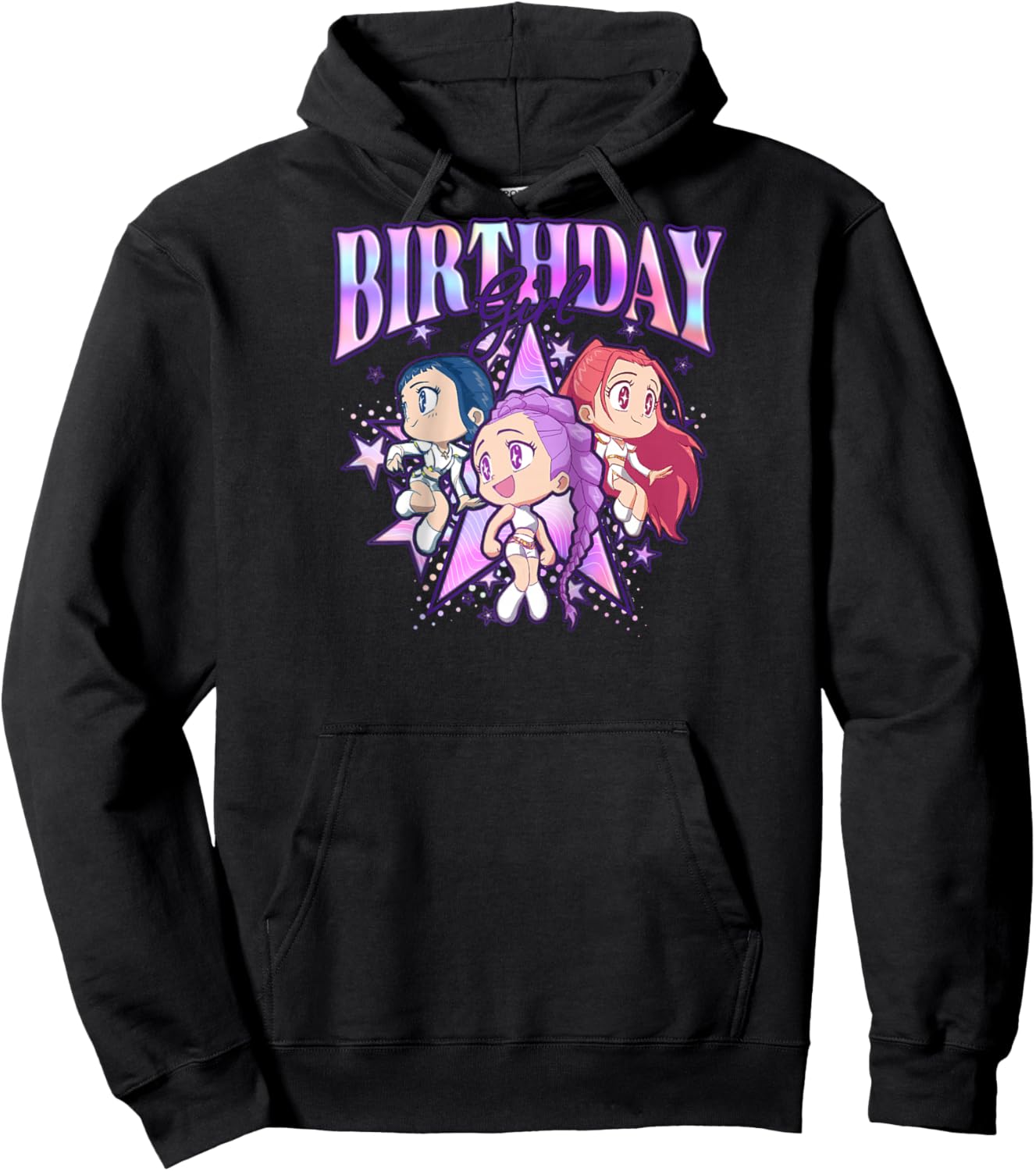 Kpop Demon Hunters Birthday Girl Cute Chibi Group Shot Raglan Baseball Hoodie - Hoodie | Black