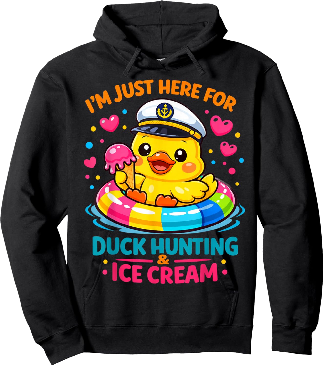 Just Here for The Free Ice Cream & Duck Hunting Funny Cruise Hoodie - Hoodie | Black
