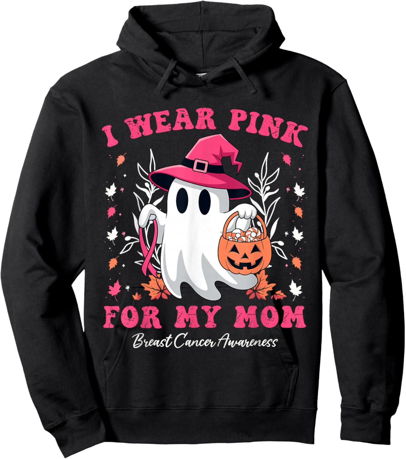 I Wear Pink for My Mom Ghost Breast Cancer Awareness Hoodie - Hoodie | Black