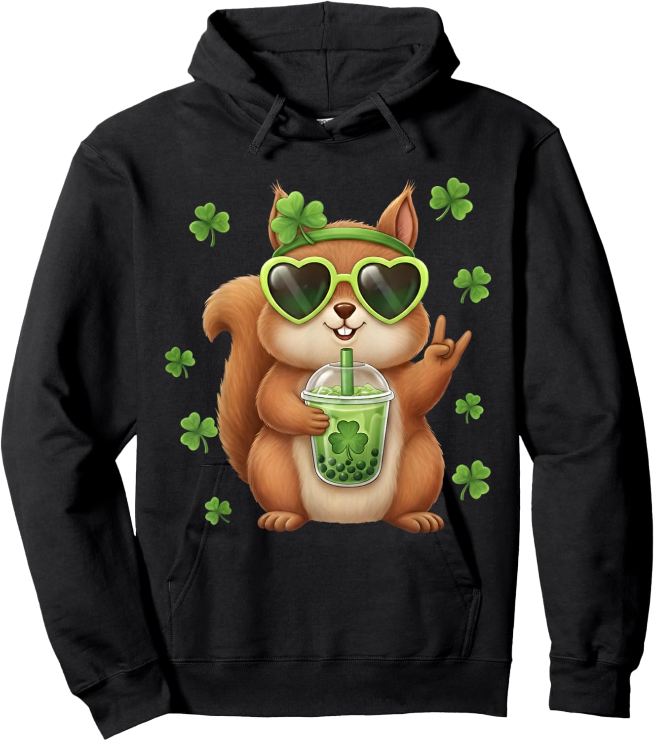 Cute Squirrel St Patricks Day Shamrock Squirrel Rock Lovers Hoodie - Hoodie | Black