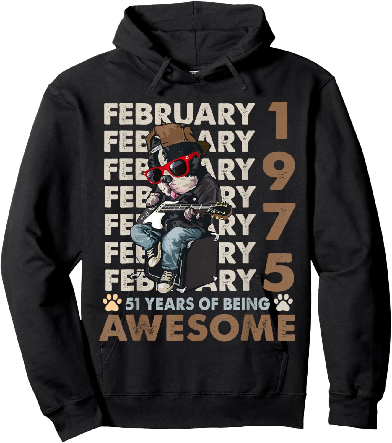 51st Birthday Dog Lover February 1975 Vintage 51 Years Old Hoodie - Hoodie | Black