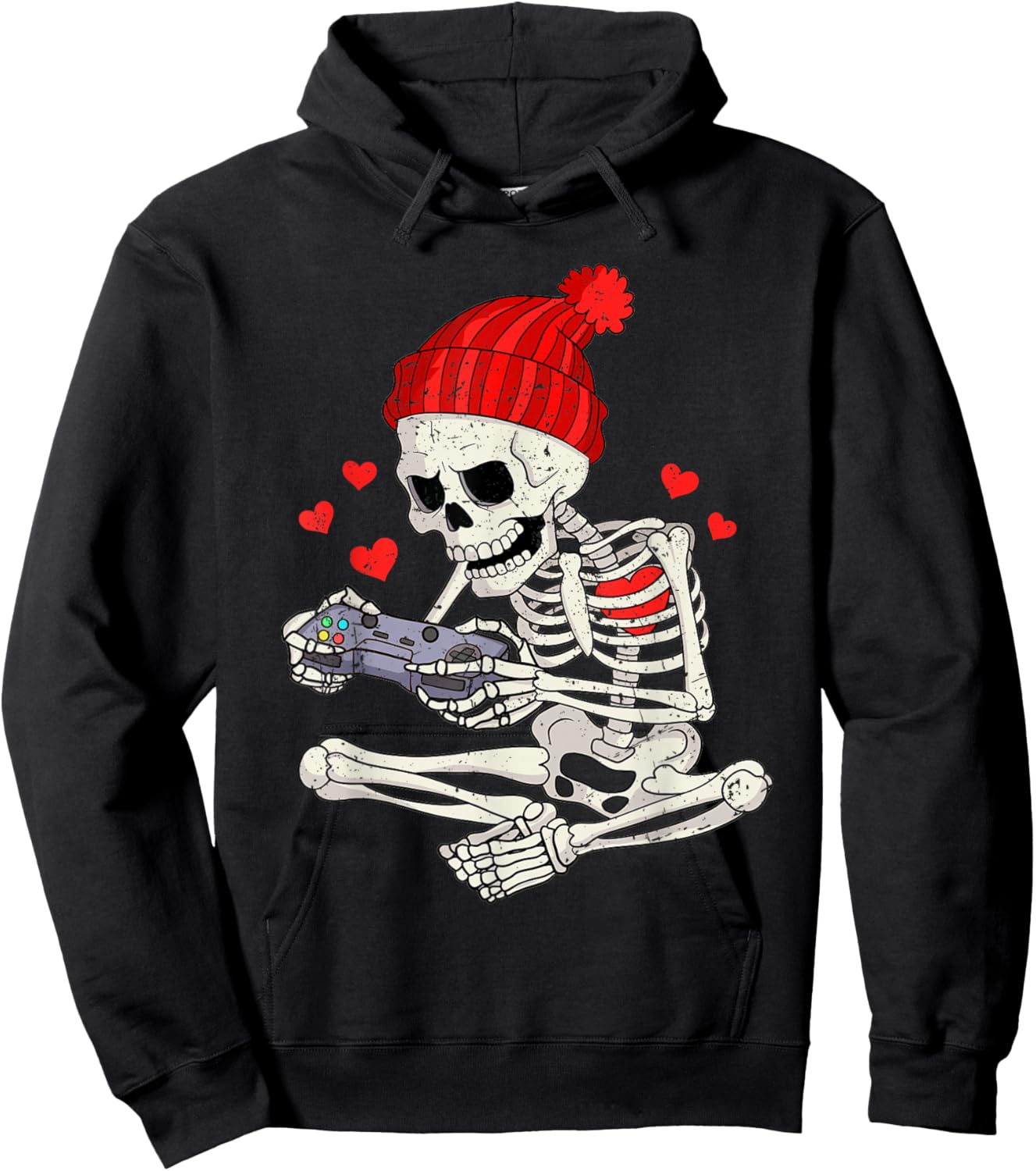 Funny Boys Valentines Skeleton Gamer Video Games Gaming Hoodie - Hoodie | Black