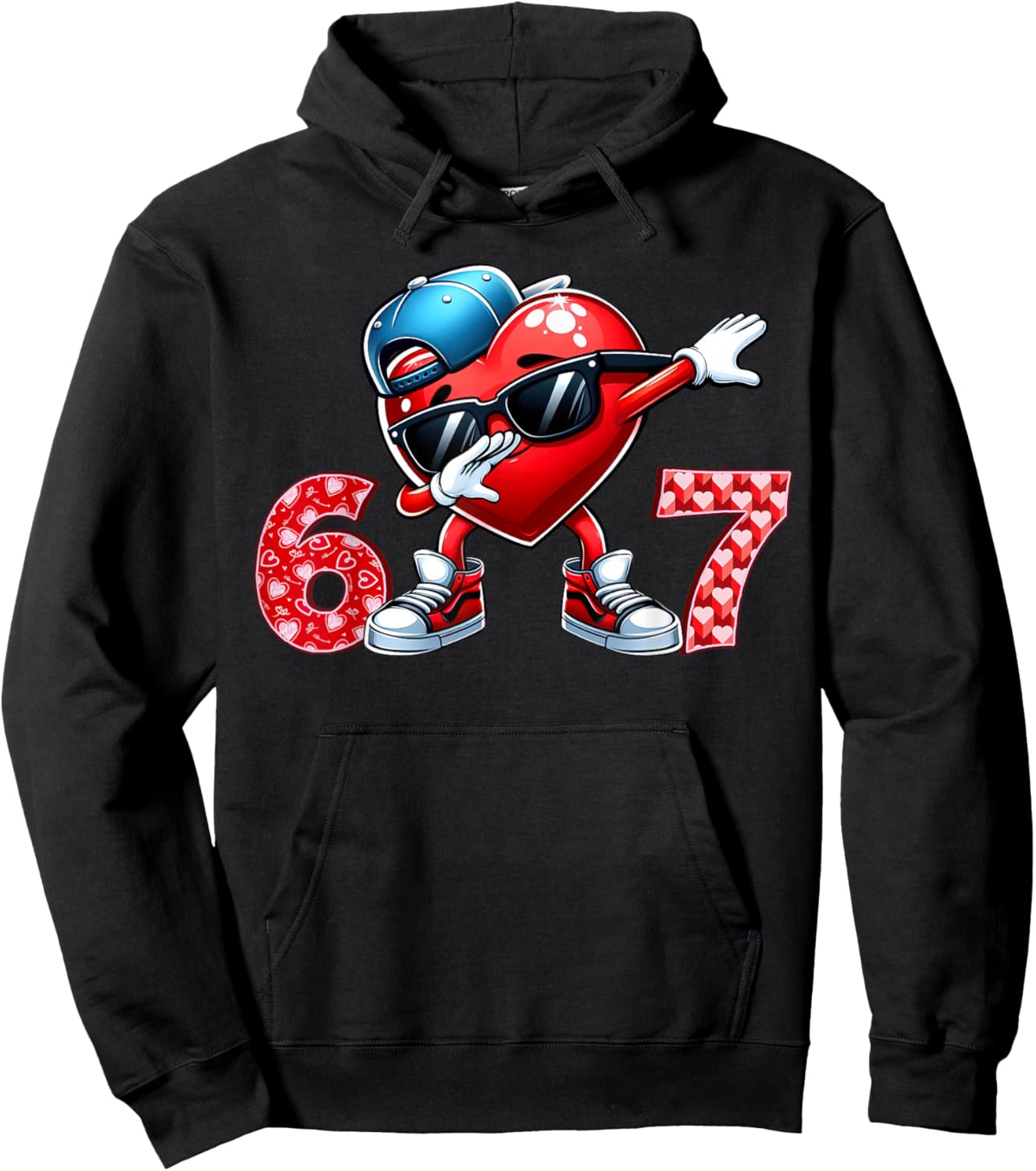 67 Meme 6 7 Heart Dabbing Six Seven Valentines Day Boys Kids Hoodie - Hoodie | Black