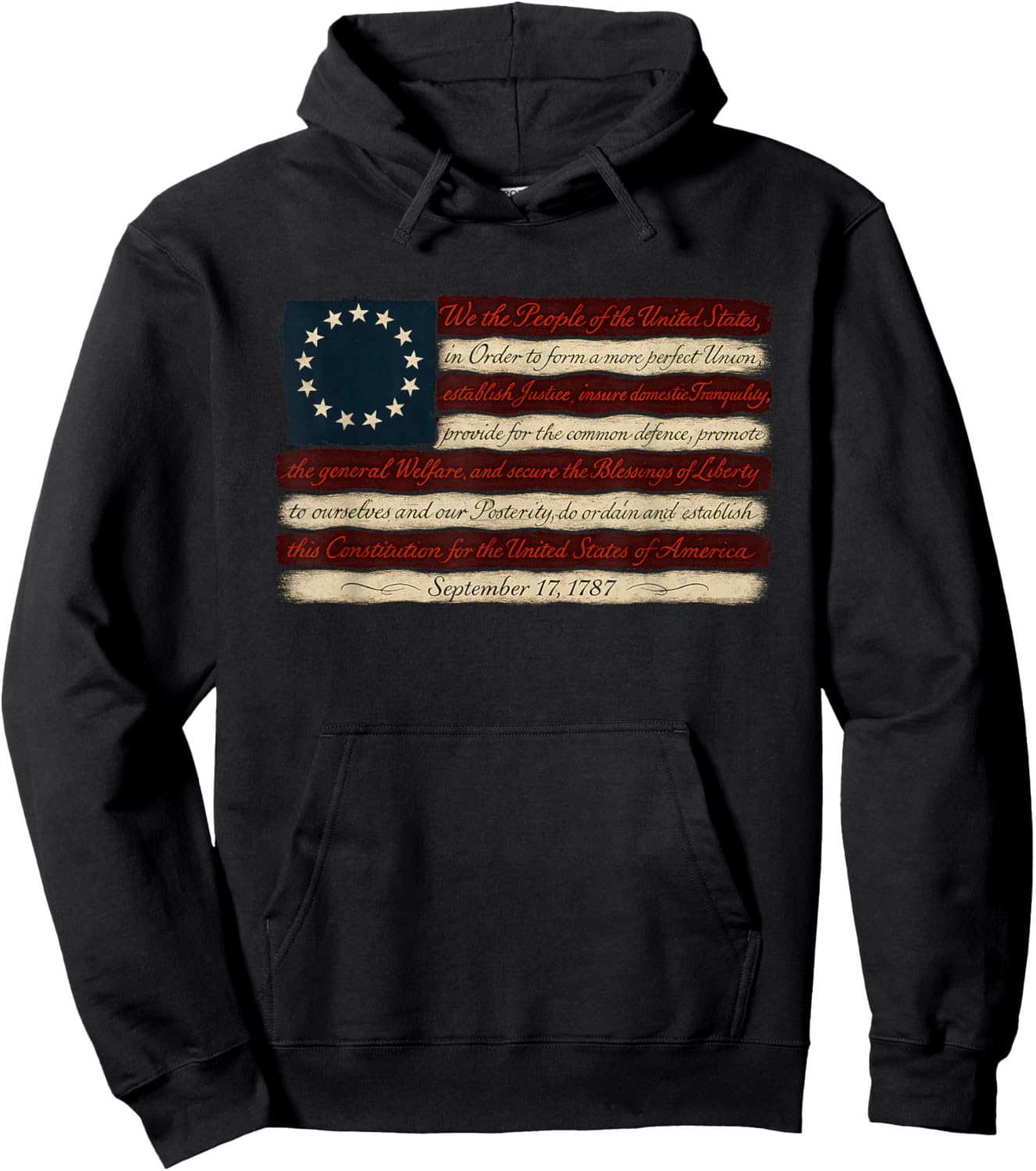 Patriotic Betsy Ross Flag Preamble We The People Hoodie - Hoodie | Black