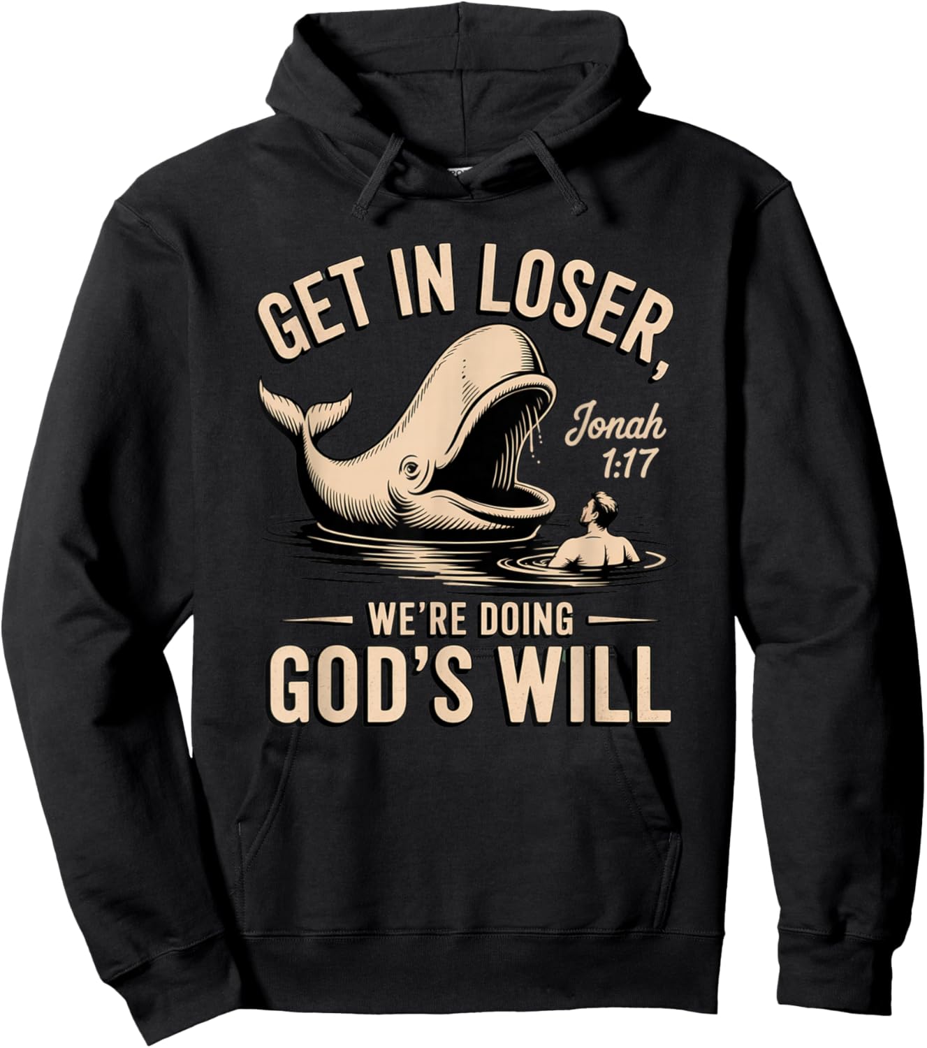 Jonah 1:17 Funny Whale Bible Verse Design Hoodie - Hoodie | Black