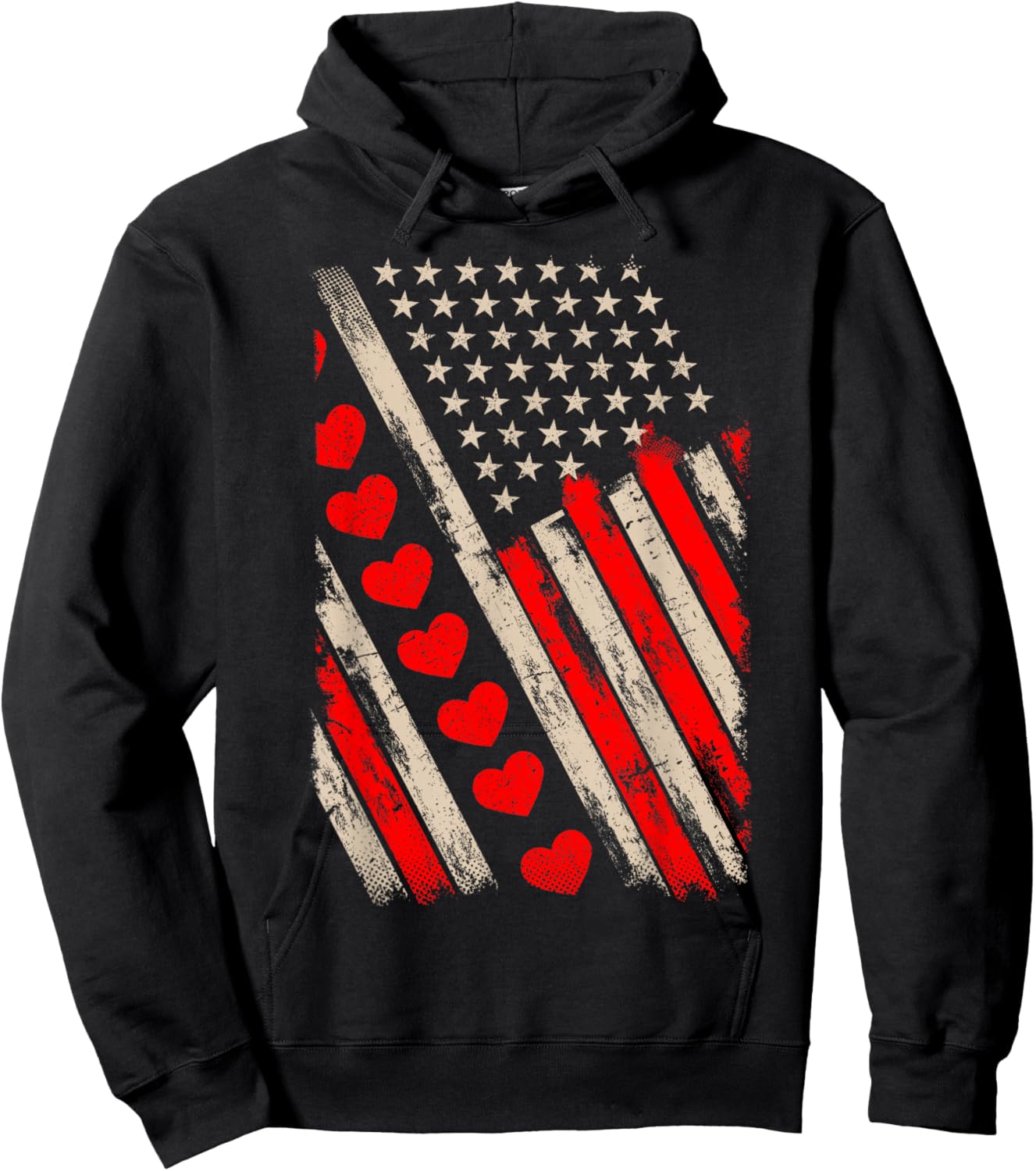 Vintage Valentines Day American Flag Hearts Boys Kids Hoodie - Hoodie | Black