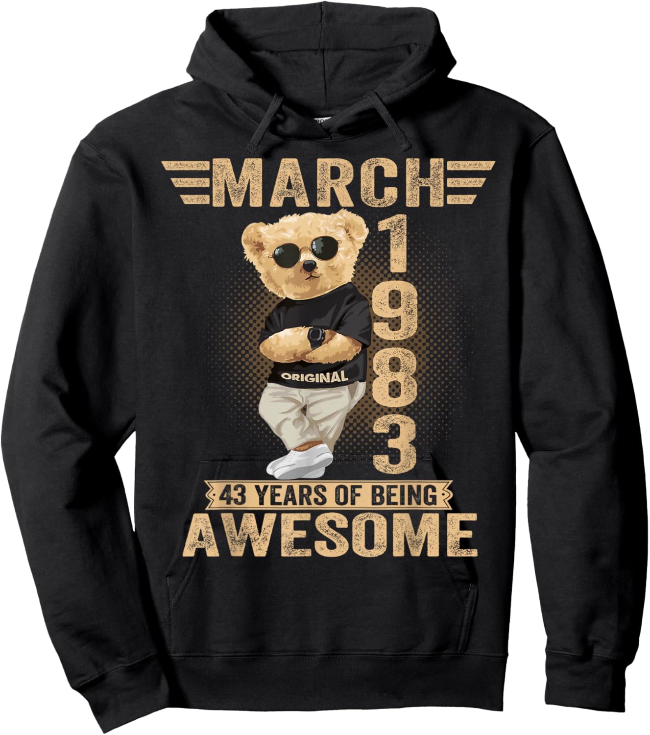 March 43rd Birthday Men Women 1983 Awesome Teddy Bear Hoodie - Hoodie | Black