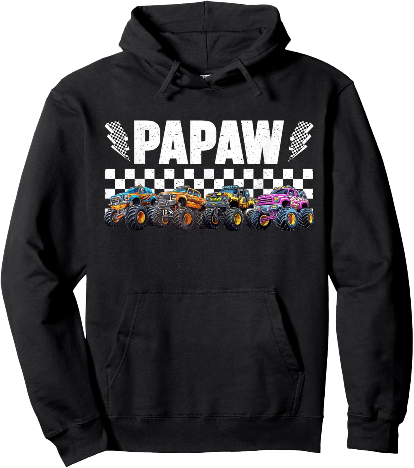 Papaw Retro Monster Truck Family Crew Birthday Matching Hoodie - Hoodie | Black