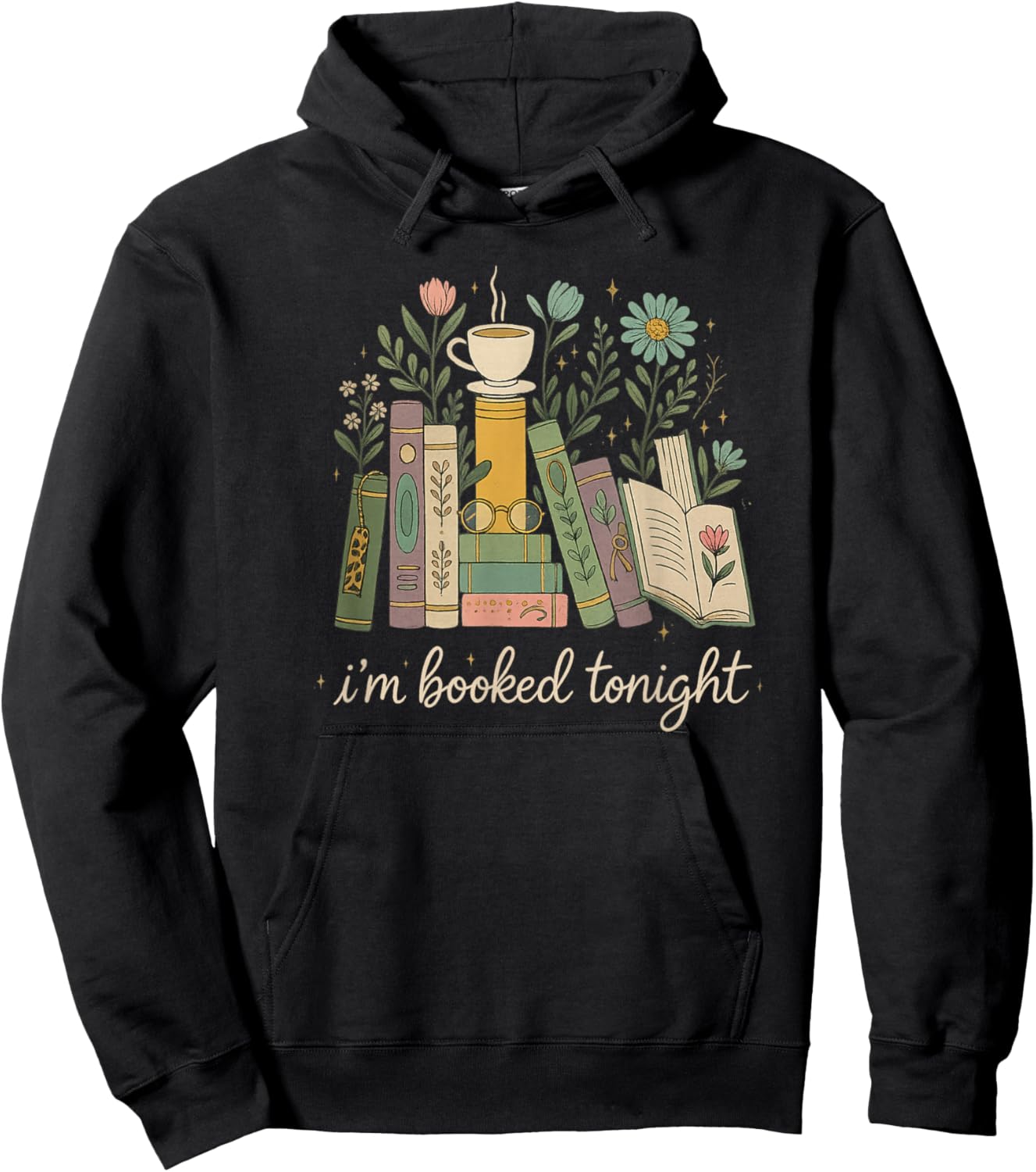 I'm Booked Tonight Floral Books Cozy Reading Graphic Hoodie - Hoodie | Black