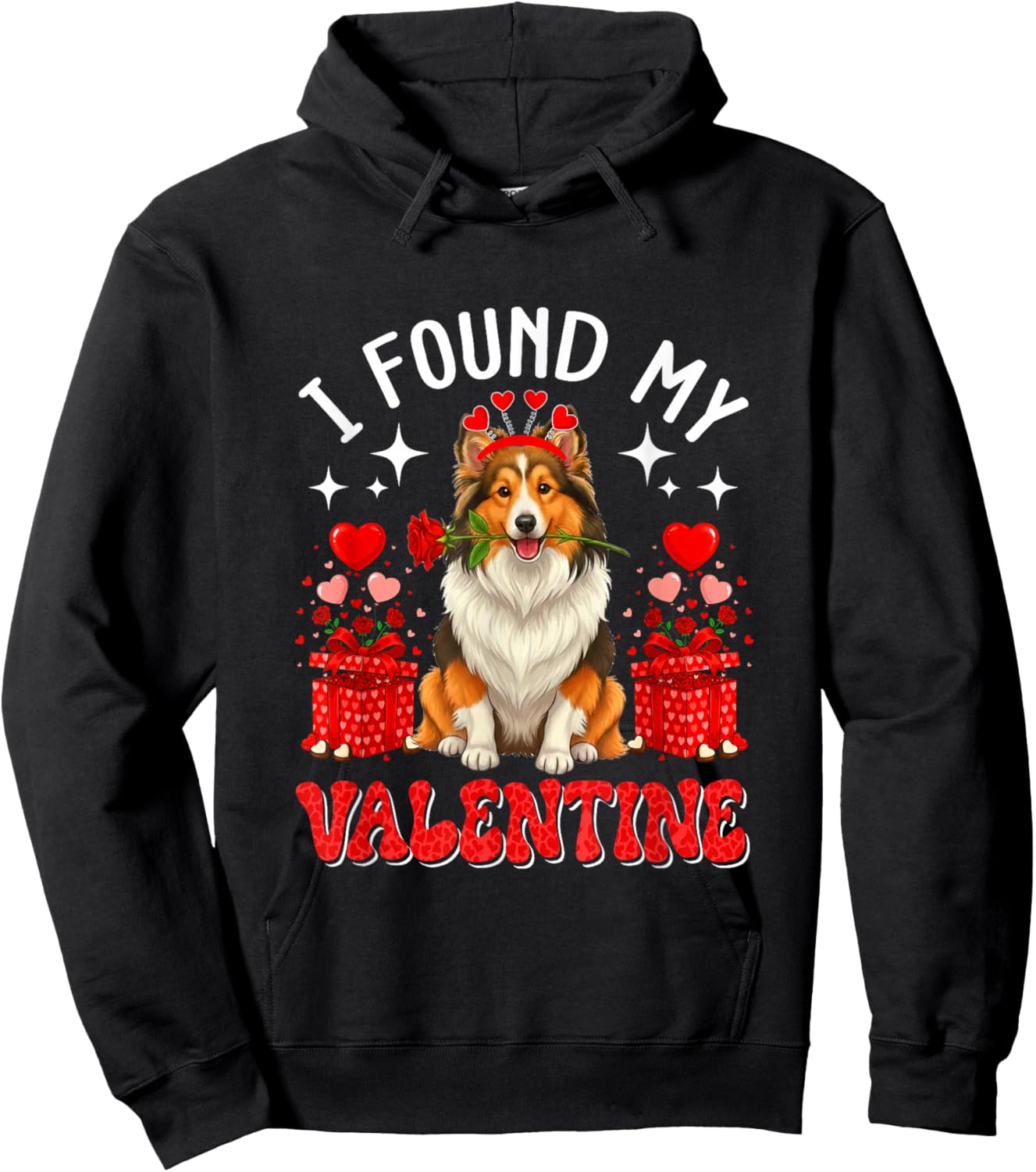 I Found My Valentine Sheltie Owner Floral Roses Hearts Hoodie - Hoodie | Black
