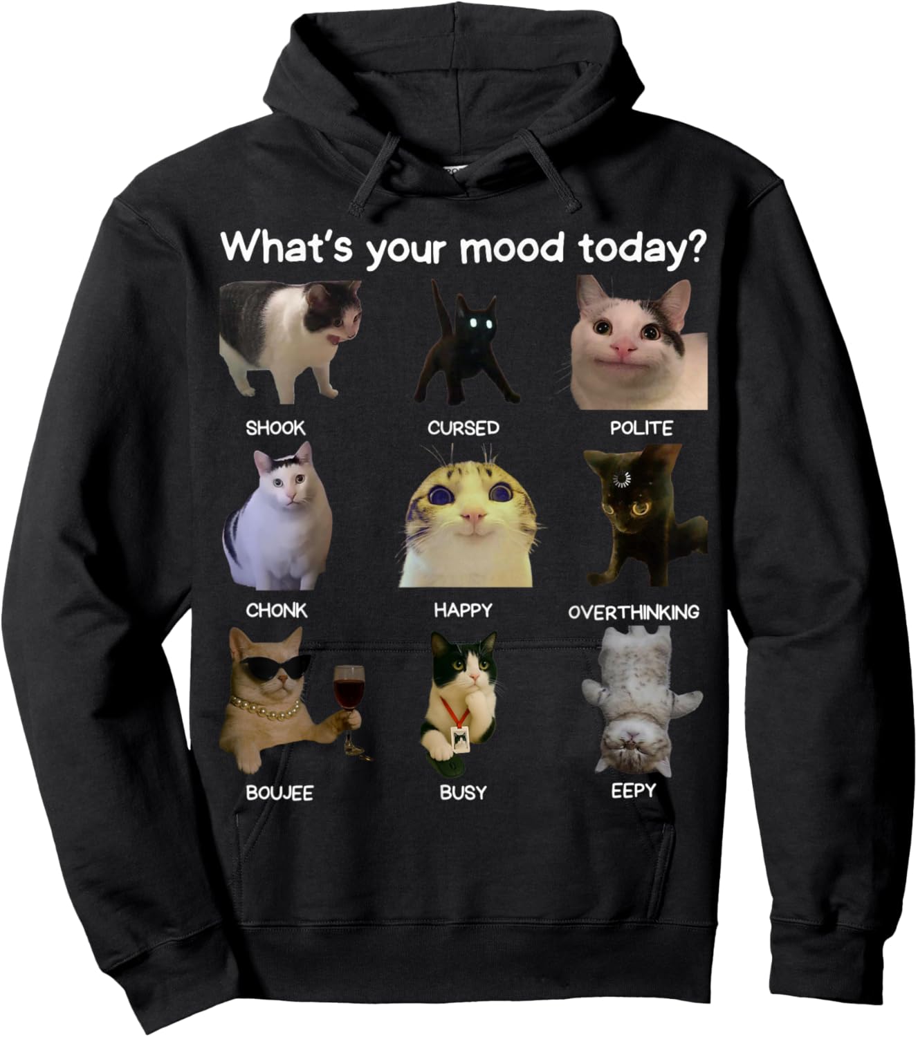 Funny Cat Meme Men Women What's Your Mood Today? Hoodie - Hoodie | Black