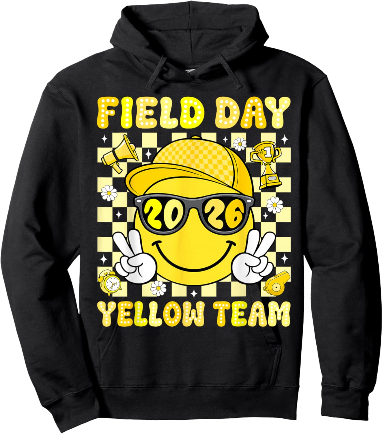 Field Day 2026 Yellow Team Smile Face Sports School Boy Kids Hoodie - Hoodie | Black