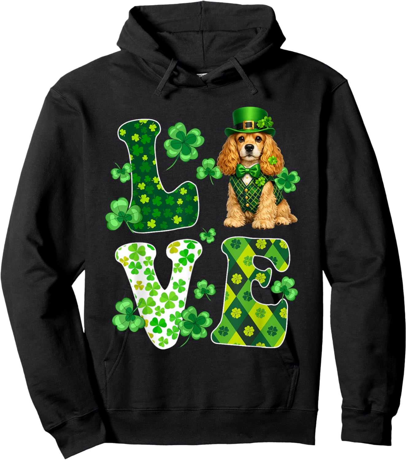 Love Cocker Spaniel Dog St Patricks Day Dog Lover Hoodie - Hoodie | Black