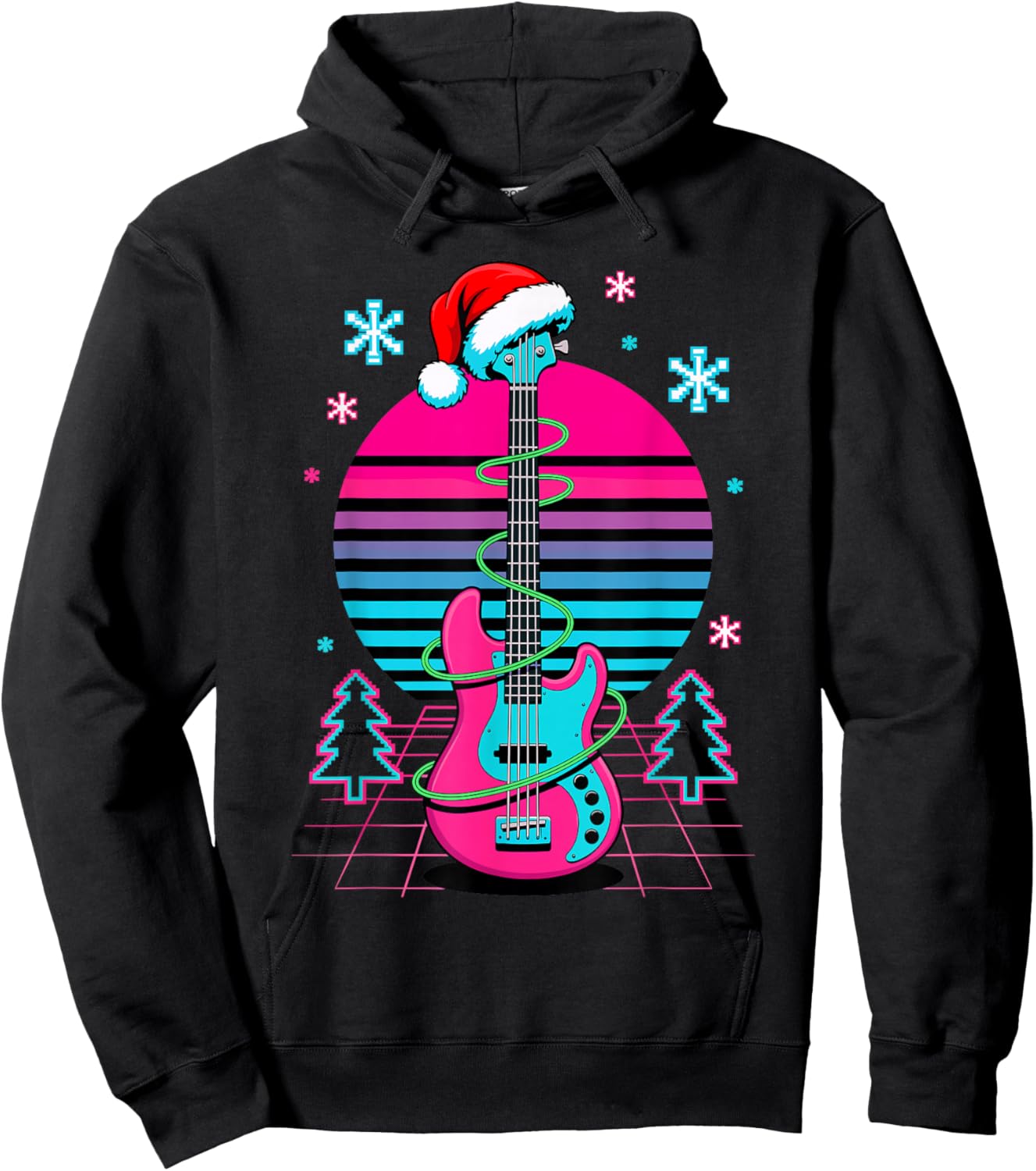 Christmas Synthwave Bass Guitar Bassist Hoodie - Hoodie | Black